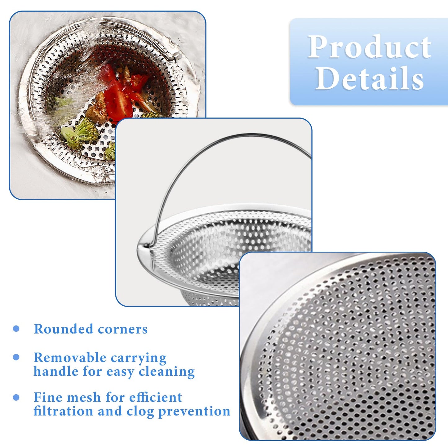 Kitchen Sink Strainer - ShiningUU 2 Pack Sink Strainer Basket Stainless Steel Drain Protector & Hair Catcher | Fits Kitchen, Bathroom, Shower Drain
