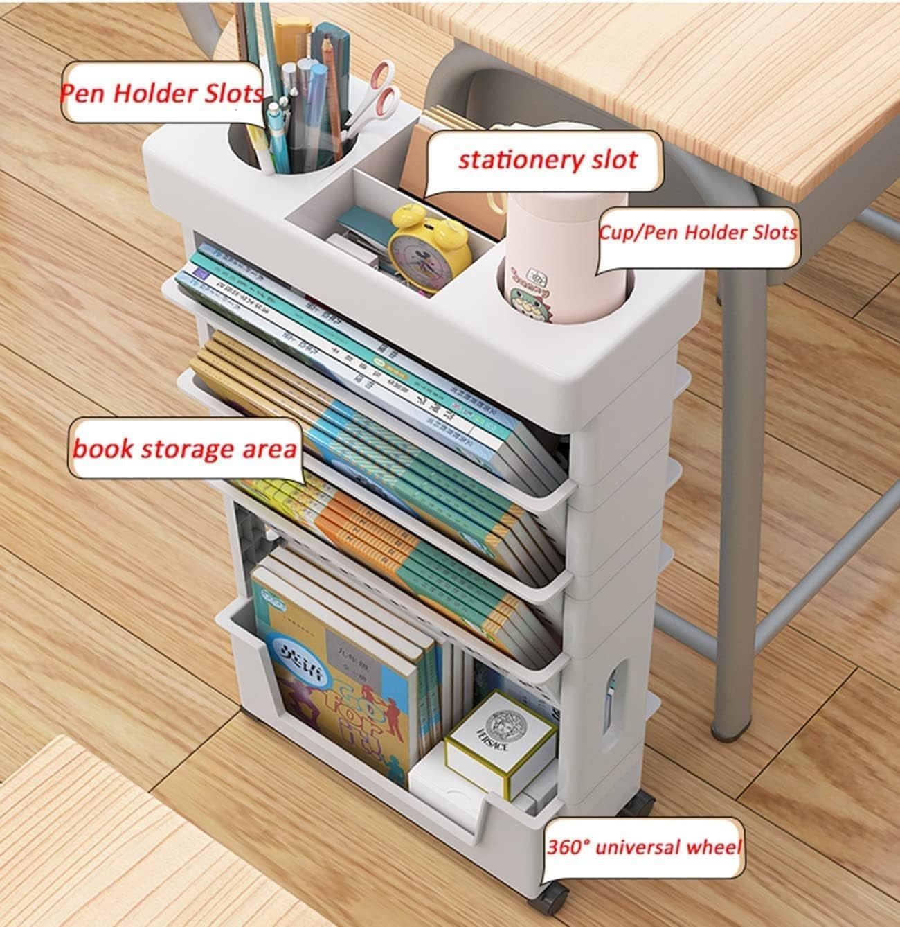 CIFFRA Mobile Bookshelf with Wheel, Large Capacity Magazine Rack Book Cart Removable Storage Organizer Kids Bookshelf