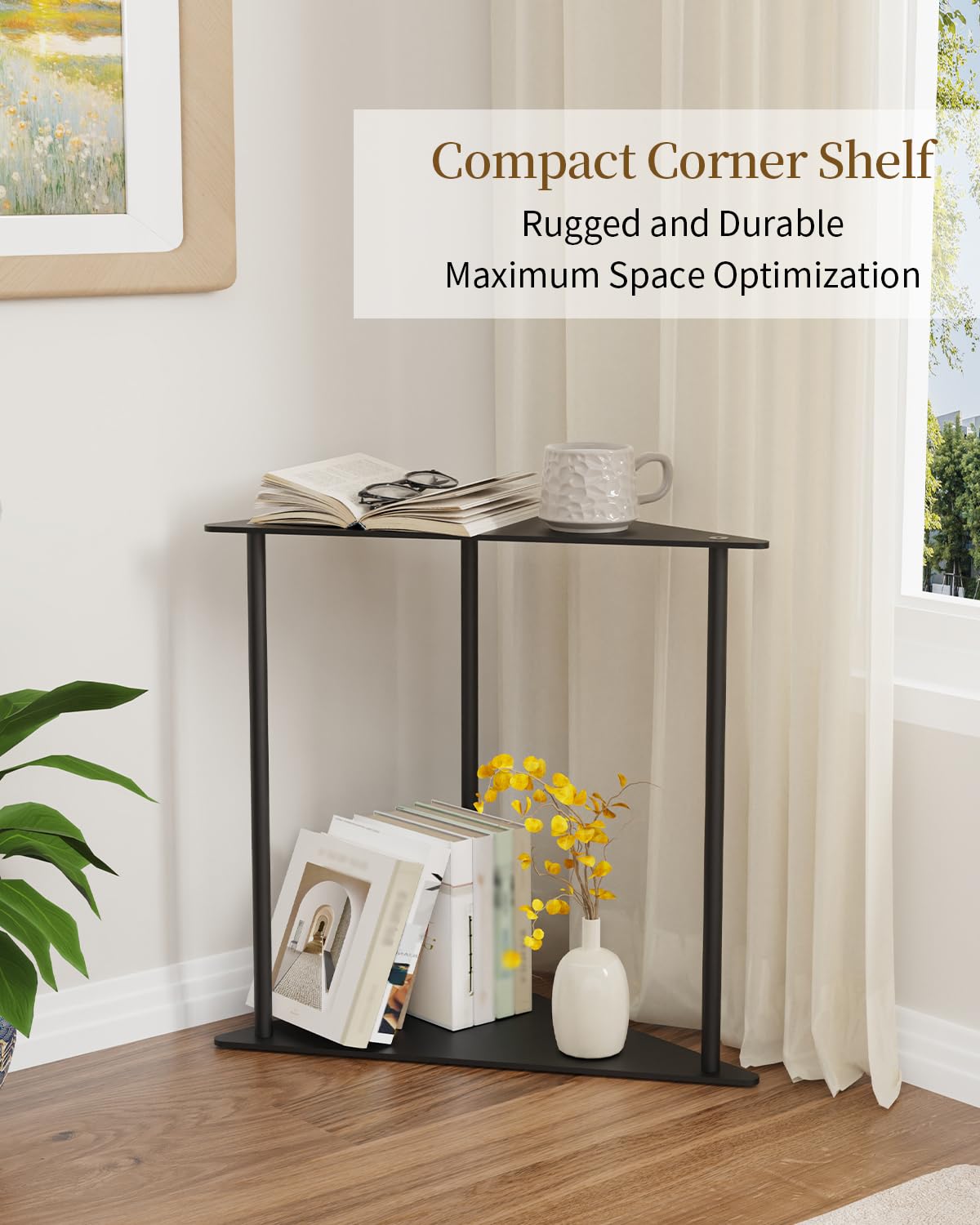Yawinhe Triangle Metal Side Table,2-Tier Small Corner Table,Black,2 Pack