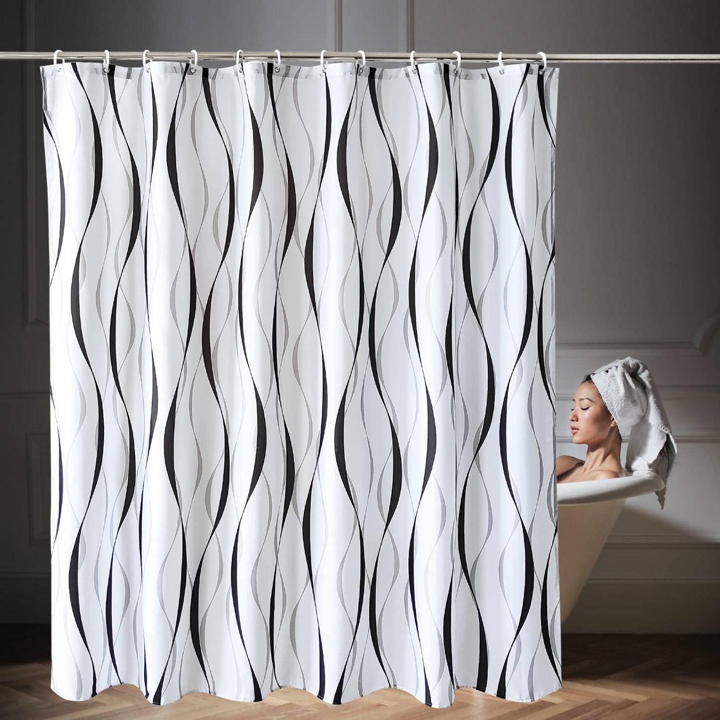 WedDecor Bathroom Shower Curtain Waterproof Anti Mould Mildew Resistant, Heavy Duty 100% Polyester Fabric Curtains Liner with 12 Curtain Hooks, 180cm