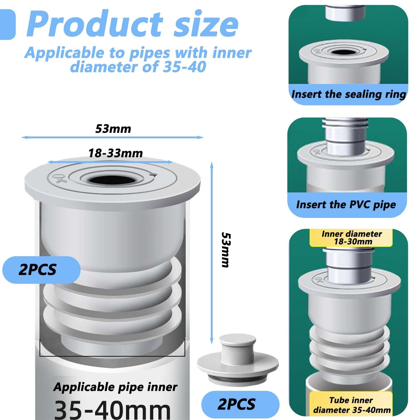 SVOCK 2PCS 35-40mm Silicone Washing Machine Waste Pipe Connector, Drain Pipe Seal Ring, Waste Pipe Seal