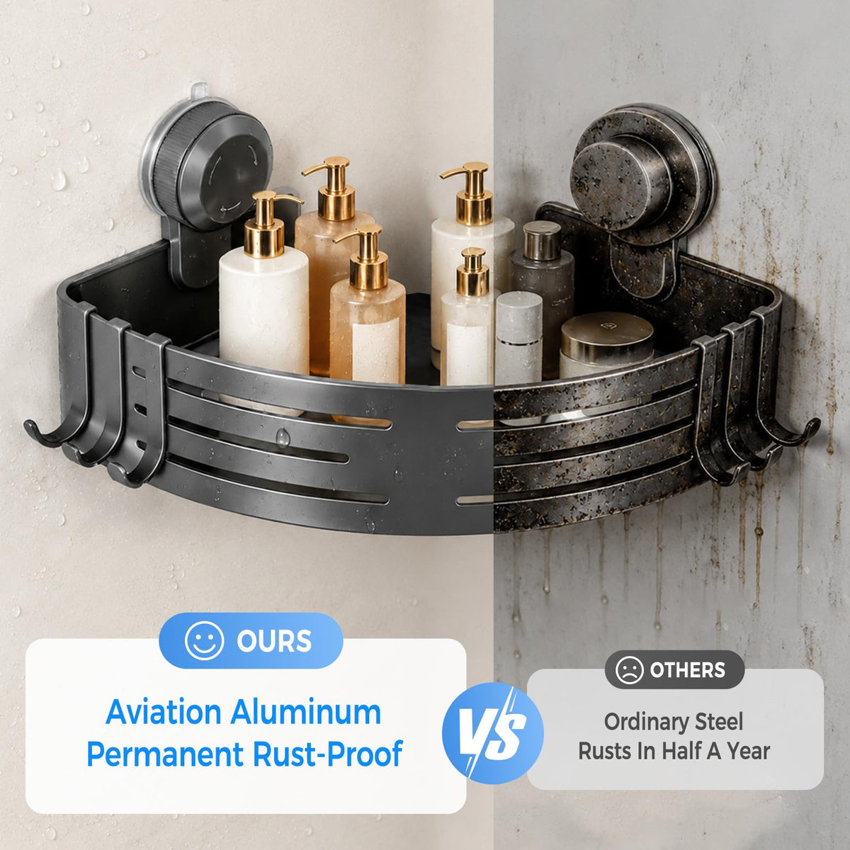 Lekesky Corner Shower Caddy Suction Cup, Shower Shelf No Drilling, Rust Resistant Bathroom Corner Shelves， Removable Shower Rack for Bathroom