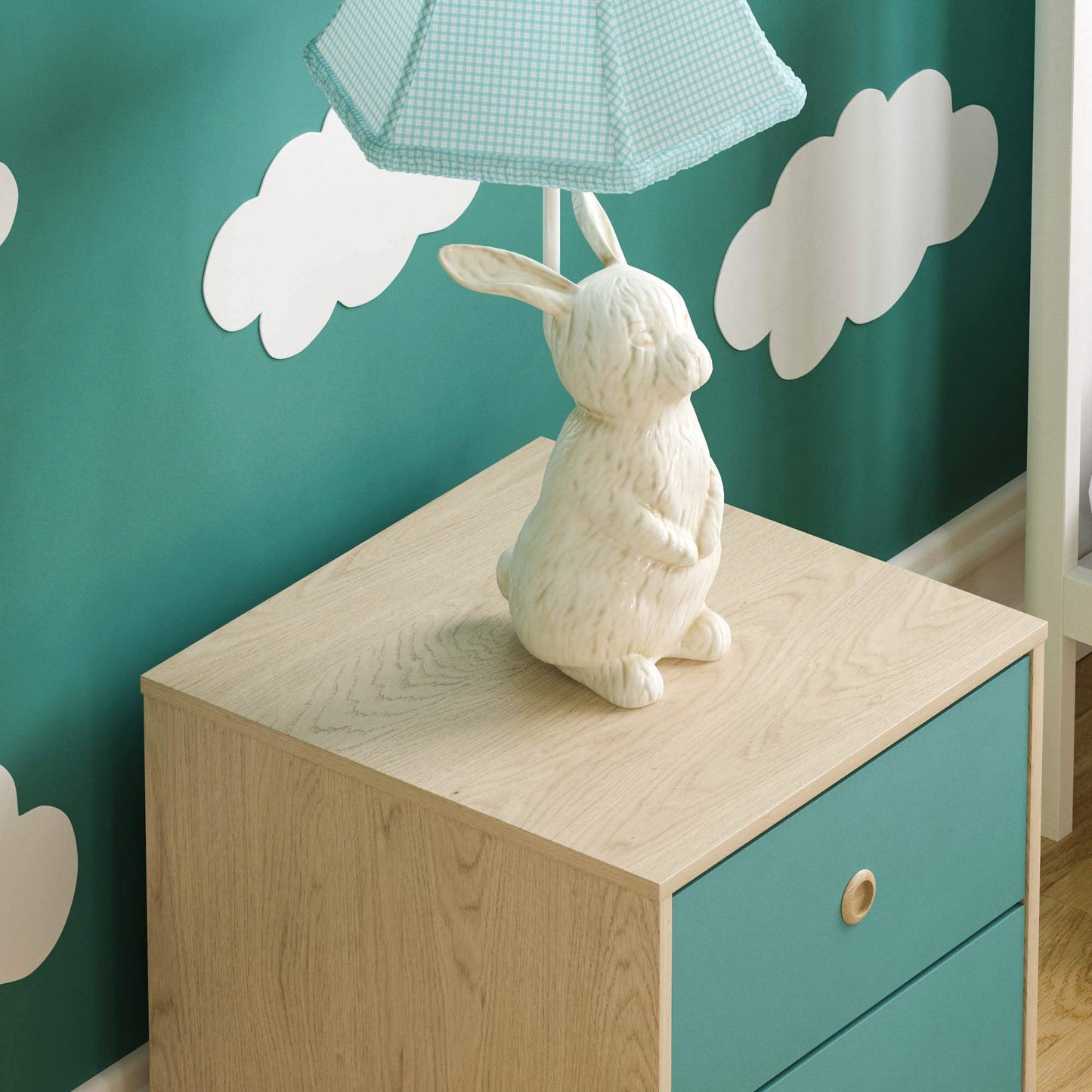 Junior Vida Neptune 2 Drawer Bedside Table Cabinet Chest of Drawers Bedroom Storage Children's Kids Furniture, Set of 2 (Blue & Oak)