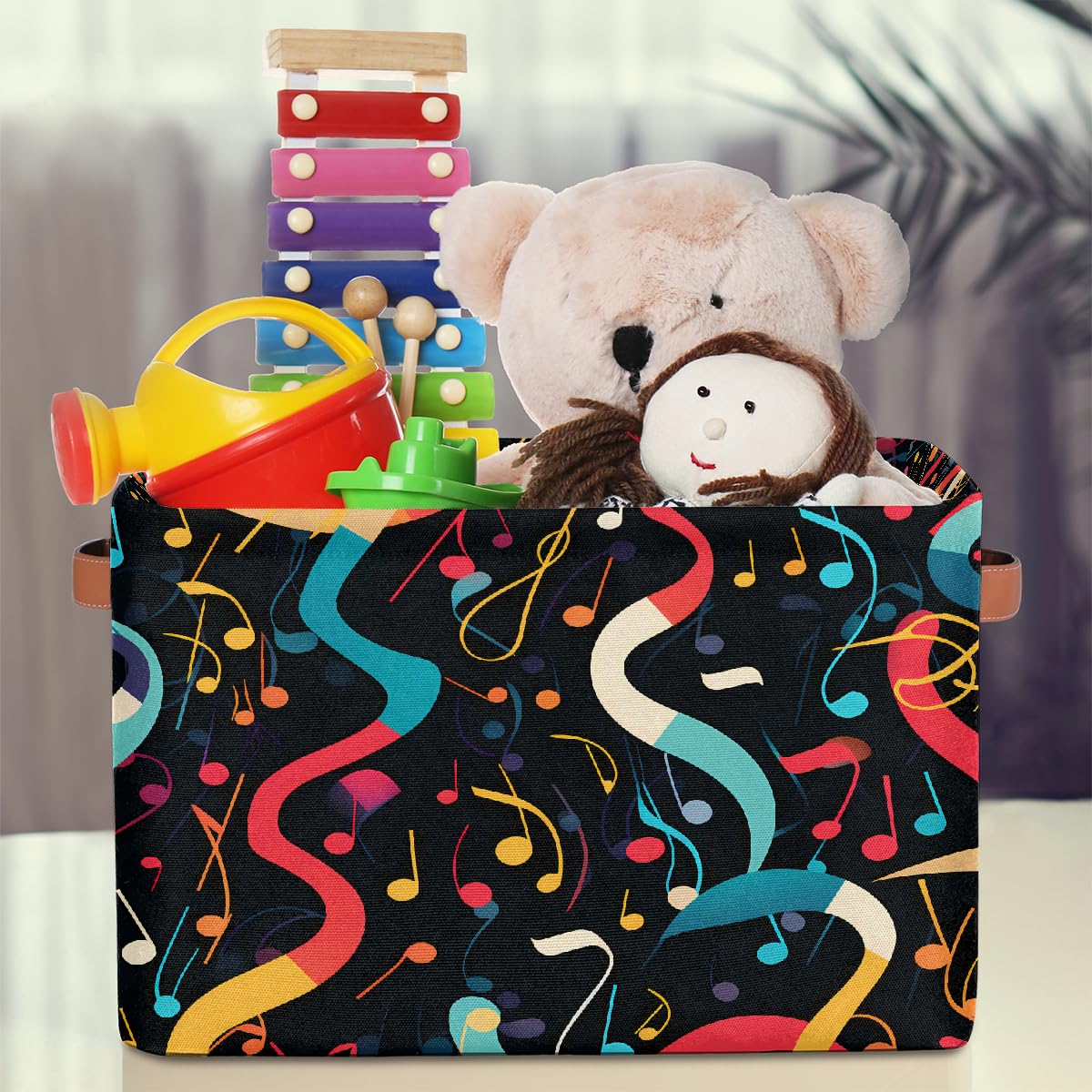 Mexpekil Cube Storage Box, Music Note Foldable Fabric Toy Basket, Rectangular Closet Organizers and Storage Bins for Bedroom, Living Room & Closet