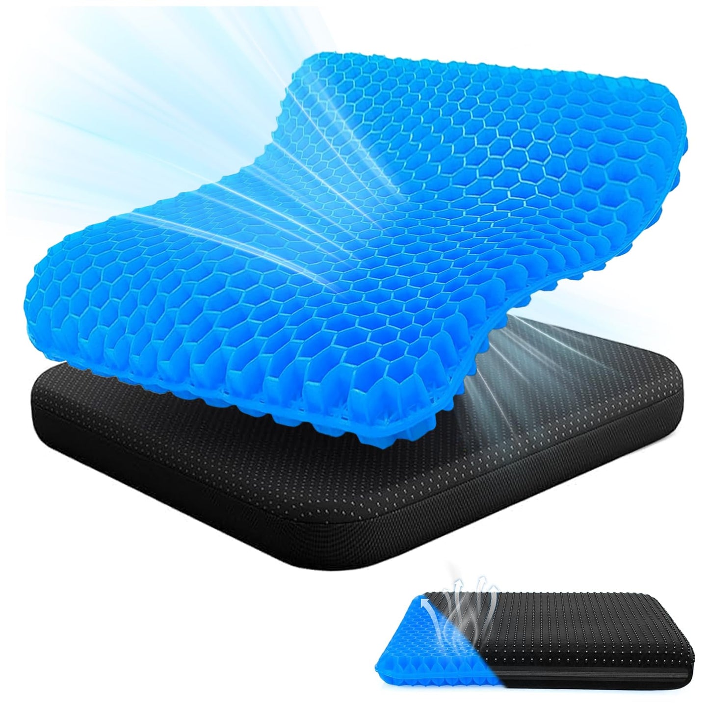 Audasi Gel Seat Cushion, Honeycomb Thick Gel Seat Pad for Bottoms Soft Sitter Cushion Relieving Back Coccyx Pressure Seat Cushions for Car Office