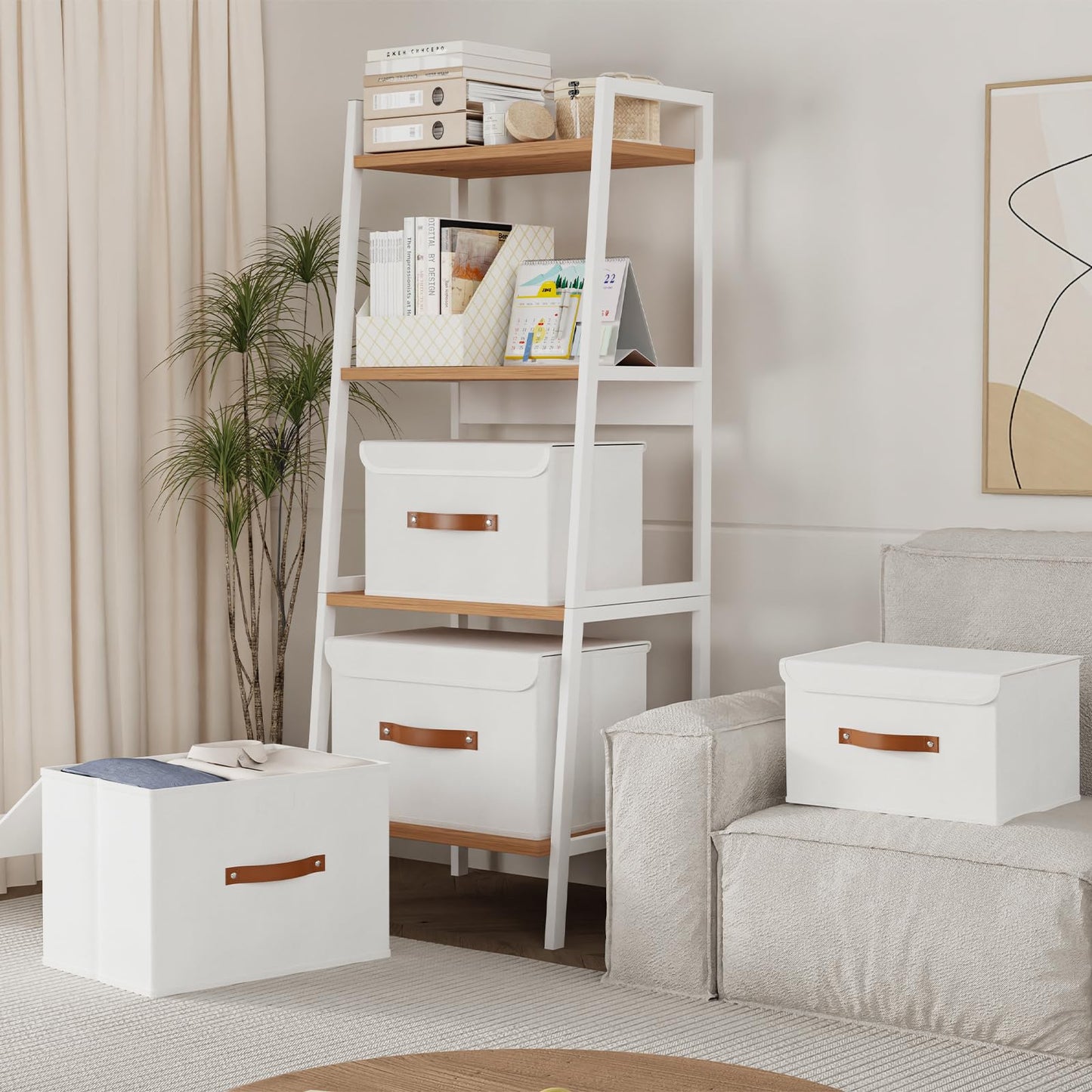 Yawinhe Collapsible Storage Boxes with Lids,38x25x25cm,White,3-Pack