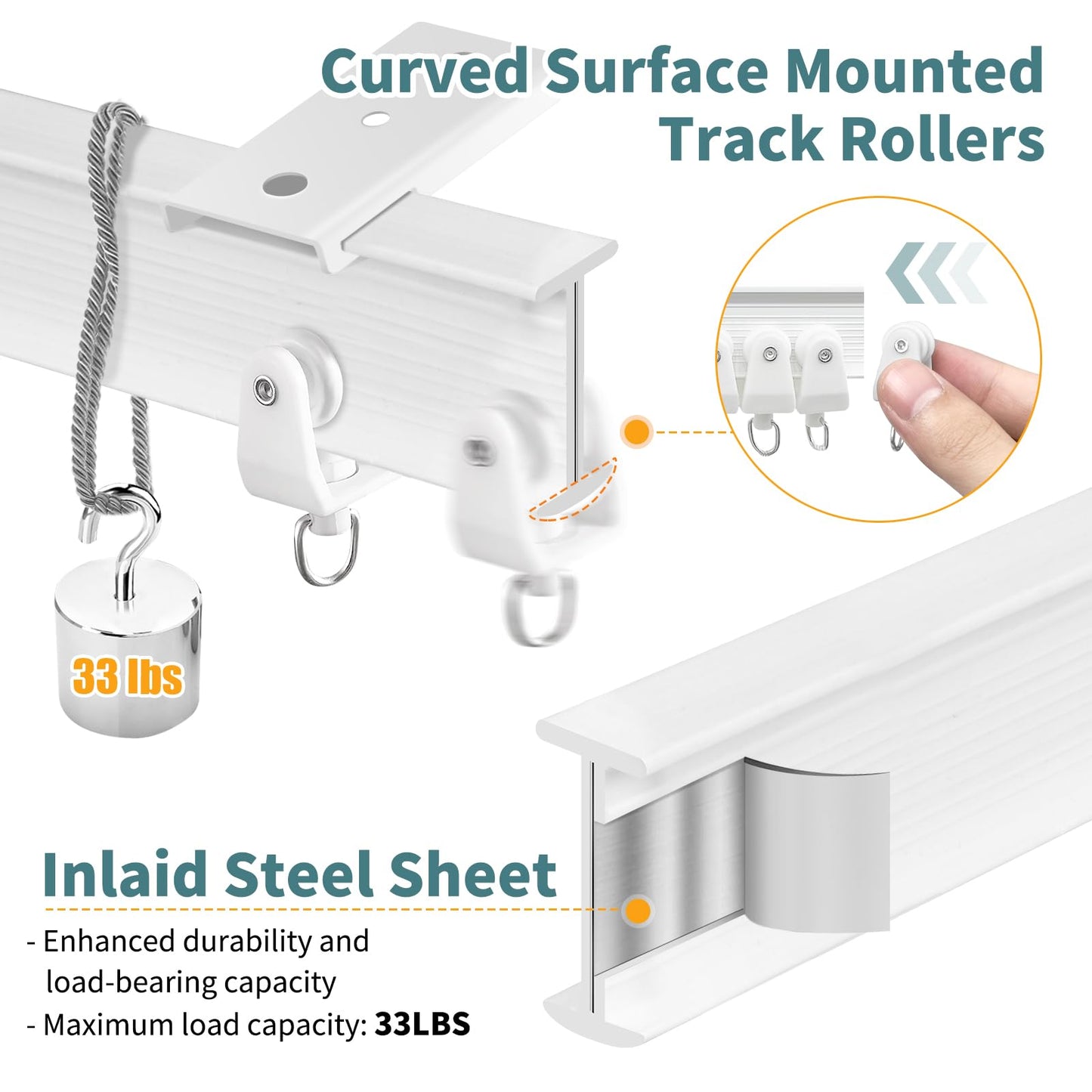 Flexible Curtain Track 4.26m Bendable Bay Window Curtain Rail Ceiling Wall Mount Plastic Heavy Duty Ceiling Track System Set, White 14Ft