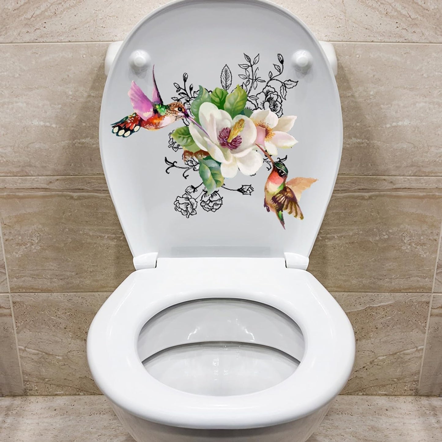 Gammaeon Toilet Stickers, 2025 New Birds Flowers Butterfly, Self-Adhesive, Waterproof, Removable, Wall & Toilet Decals, Modern Style, Vinyl Material