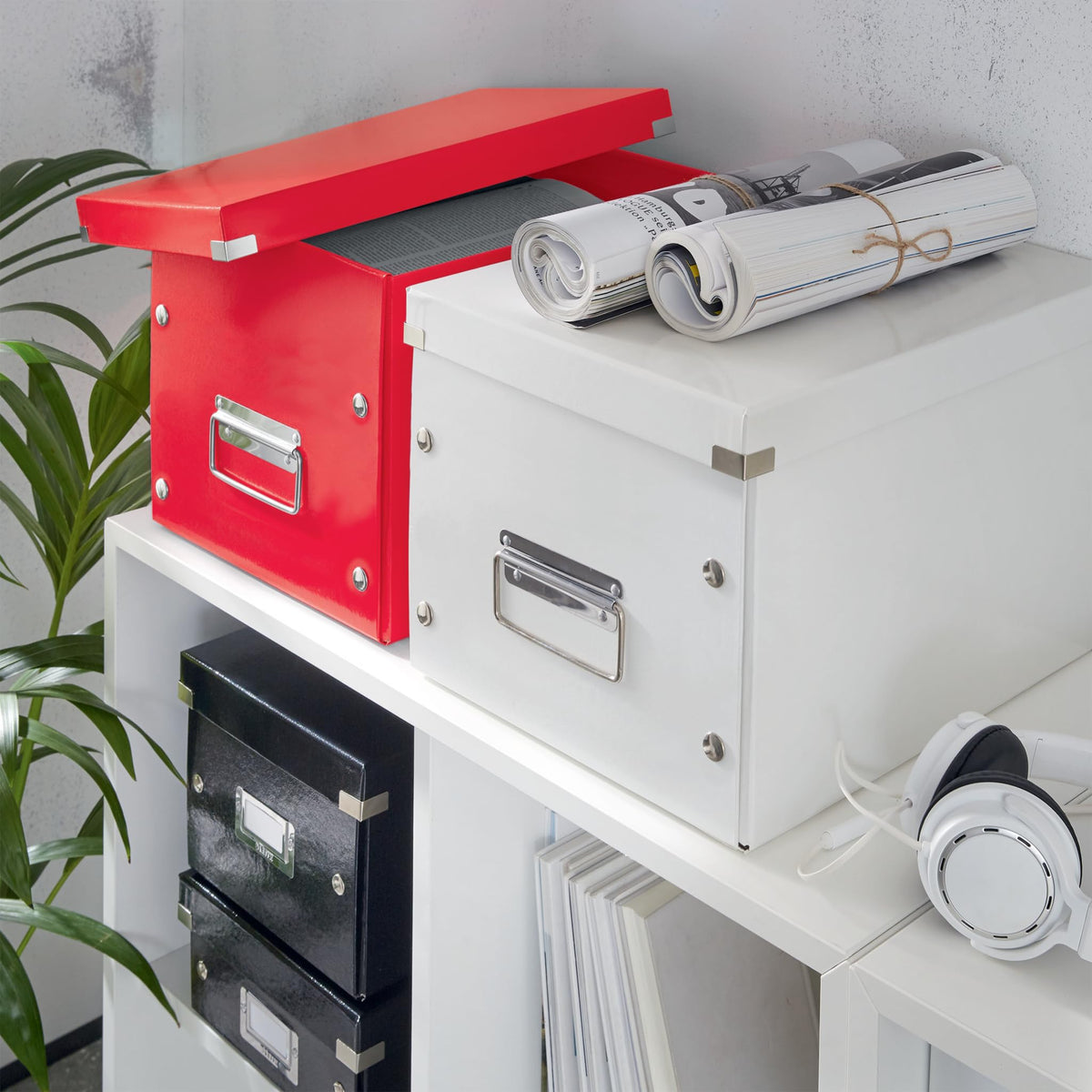 Leitz WOW Large Storage Box, Click and Store Range, Large Cube Storage Box, Red, 61080026