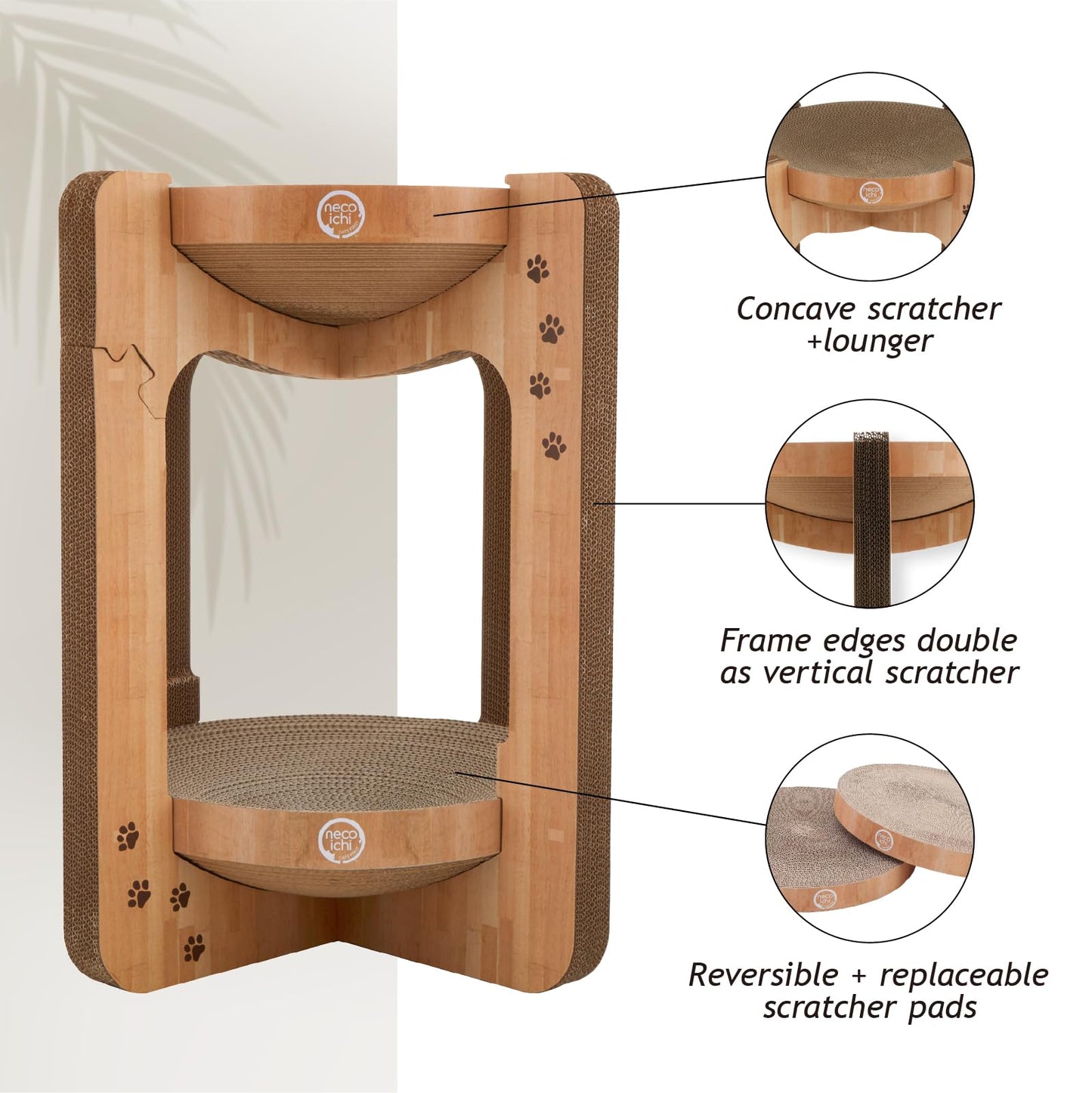 Necoichi Cozy Cat Scratcher Bowl, 100% Recycled Paper, Chemical-Free Materials, No.1 sellr in Japan! (Tower (Oak), XL)