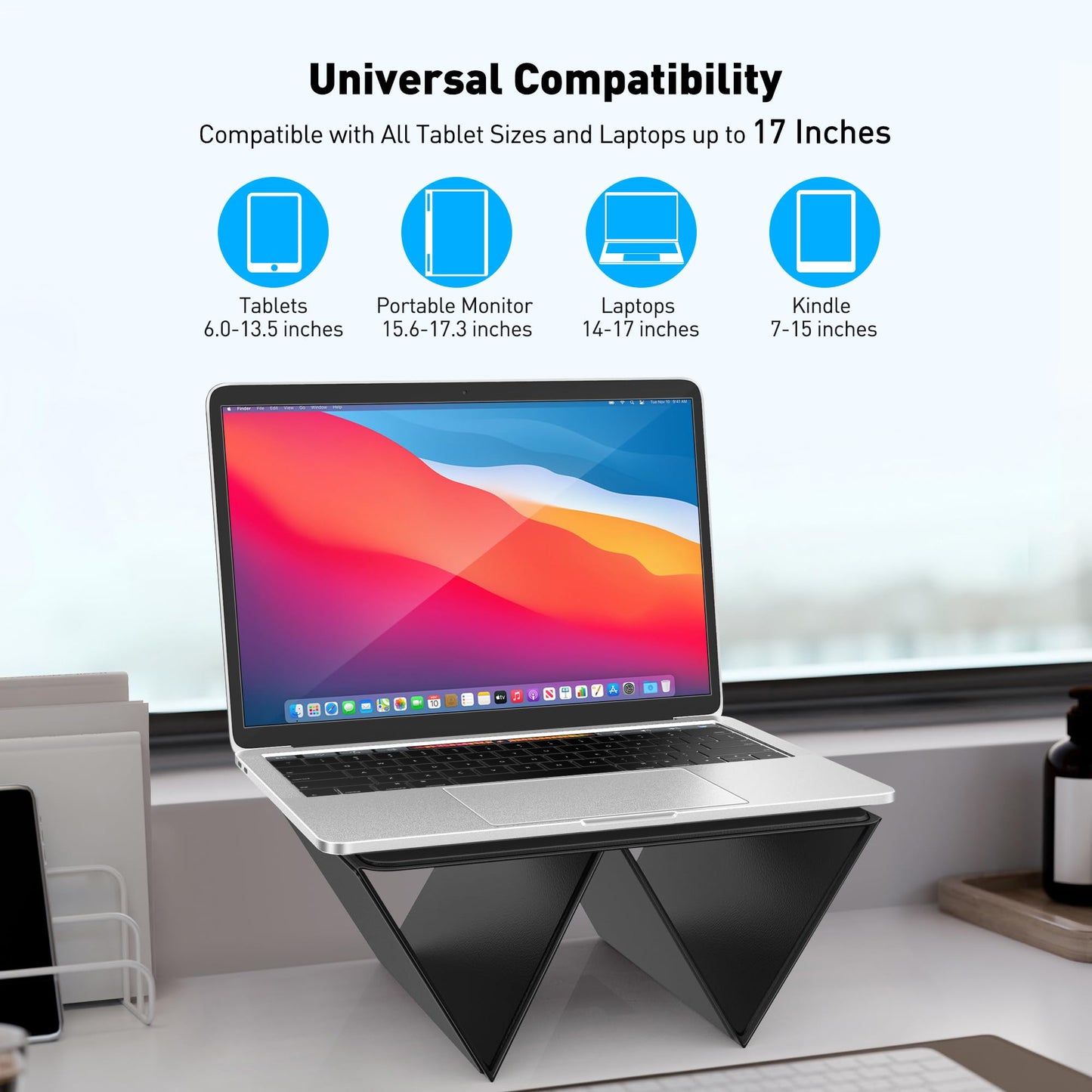 AboveTEK Ultra-Sleek Portable Laptop Lap Stand, 2-in-1 Foldable MacBook Stand for Desk & iPad Tablet Stand Holder