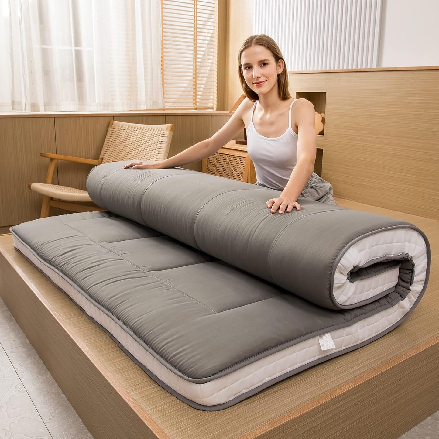 MAXYOYO Futon Mattress, Padded Japanese Floor Mattress Quilted Bed Mattress Topper