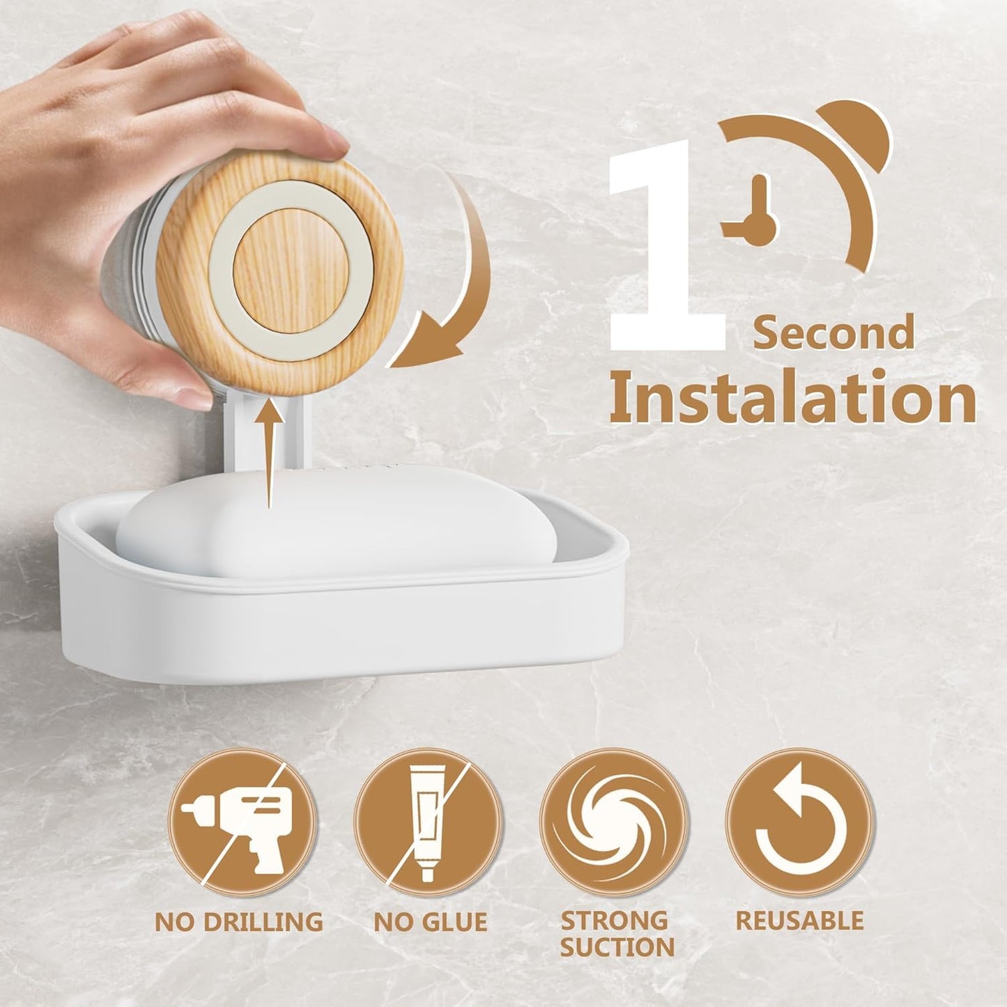 1 Pack Double Layer Soap Dish for Shower, Wall Mounted Bar Soap Holder Suction Cup 2 Layer Self Draining Soap Case Sponge Holder for Shower Bathroom