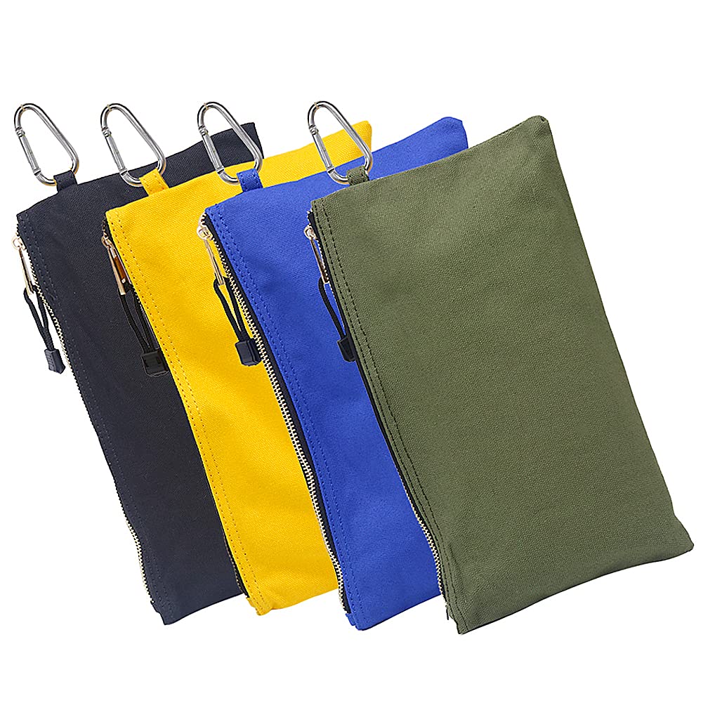 Tool Pouch,Canvas Zipper Small Tool Bags Heavy Duty Sturdy Utility Organisers Bags with Tough Metal Carabiner(4PCS,18 x 30cm)