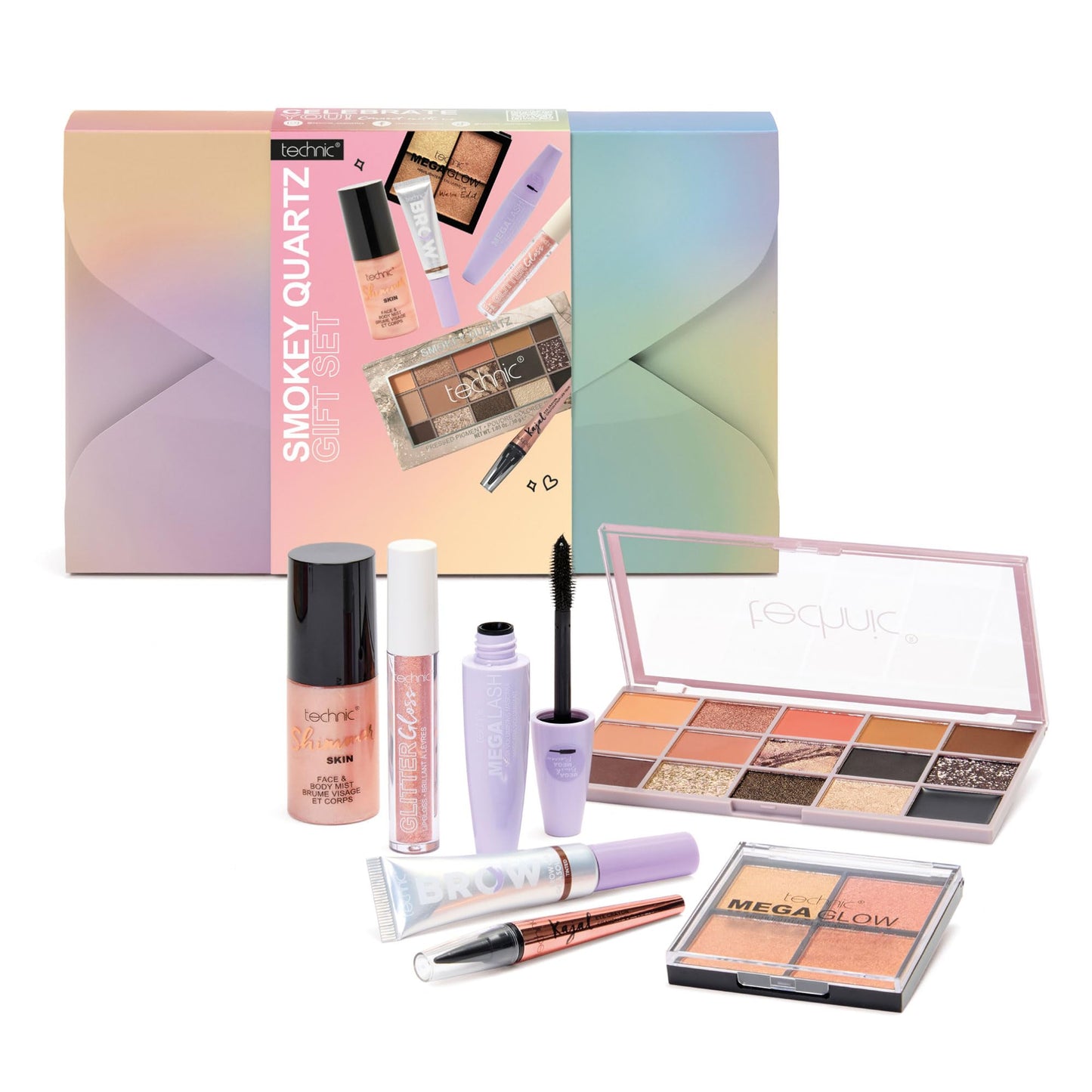 Technic Smokey Quartz 7-Piece Full-Size Makeup Gift Set ? Eyes, Brows, Glow & Gloss in One Glam Kit