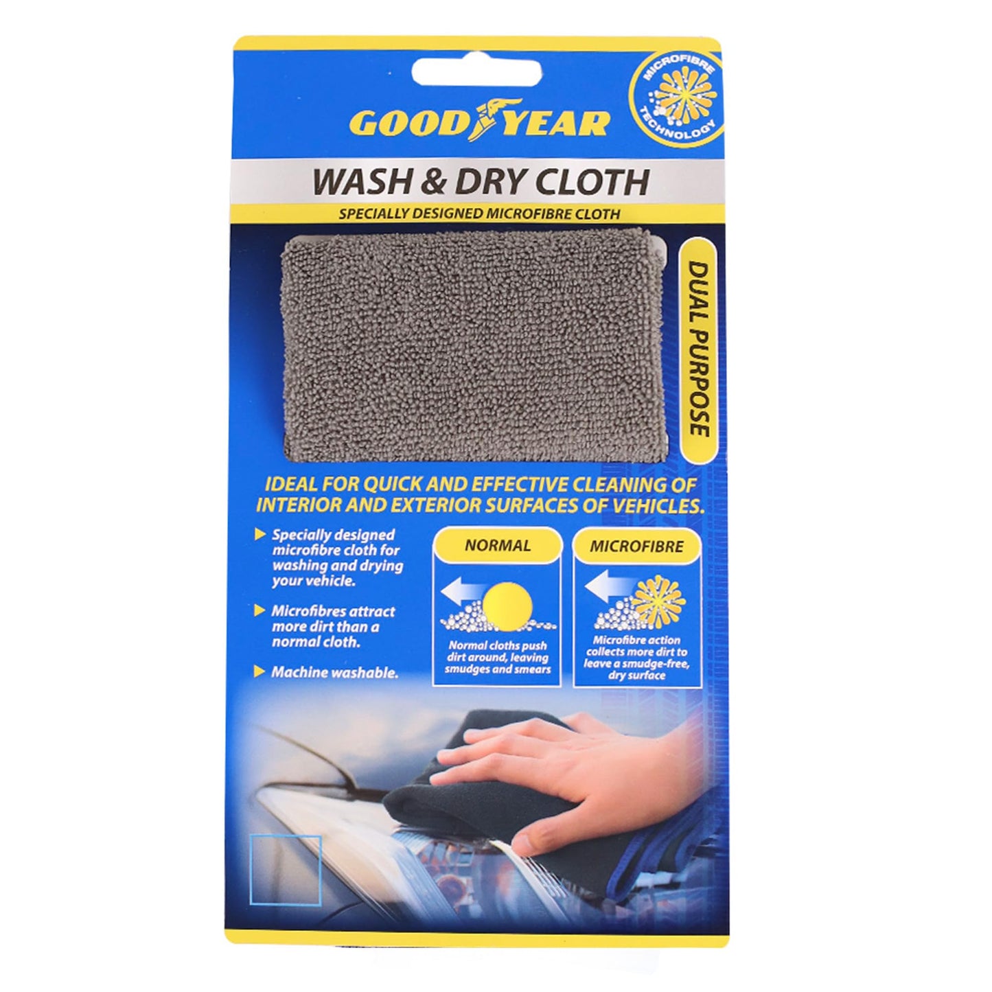 Goodyear Microfibre Wash and Dry Cloth Large Specially designed microfibre cloth for washing and drying your vehicle |Dual purpose |Microfibres
