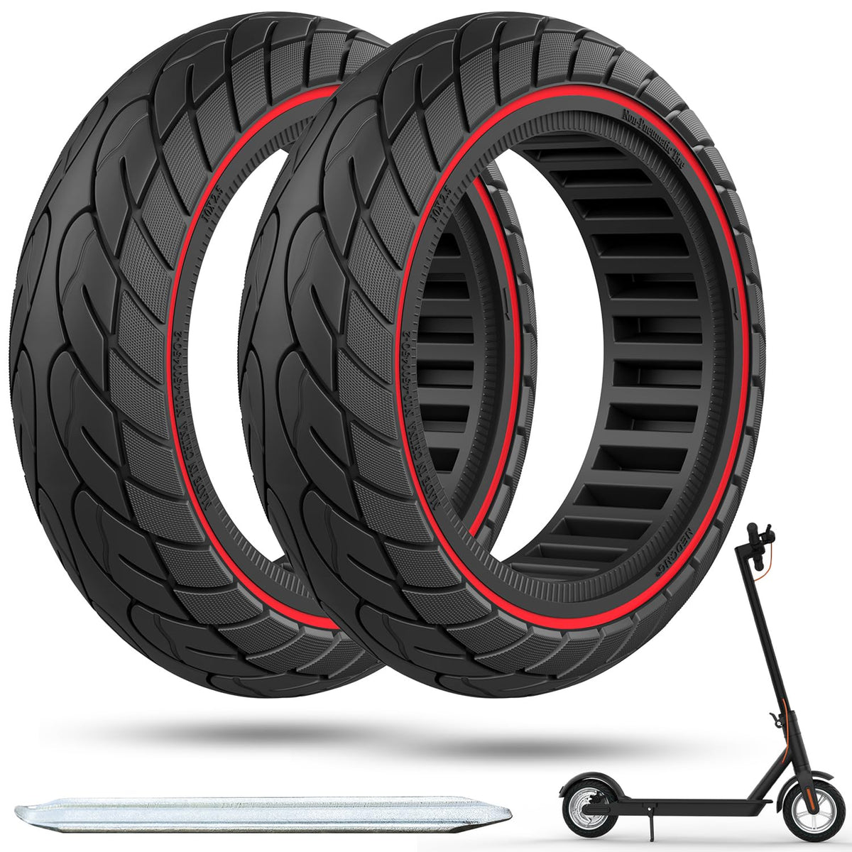 OUXI 2 Pack 10 x 2.5 Solid Tyre,10 inches 60/70-6.5 Solid Tyre Puncture Proof Electric Scooter Tyres Replacement Wheel for Ninebot Max G30P G30LP