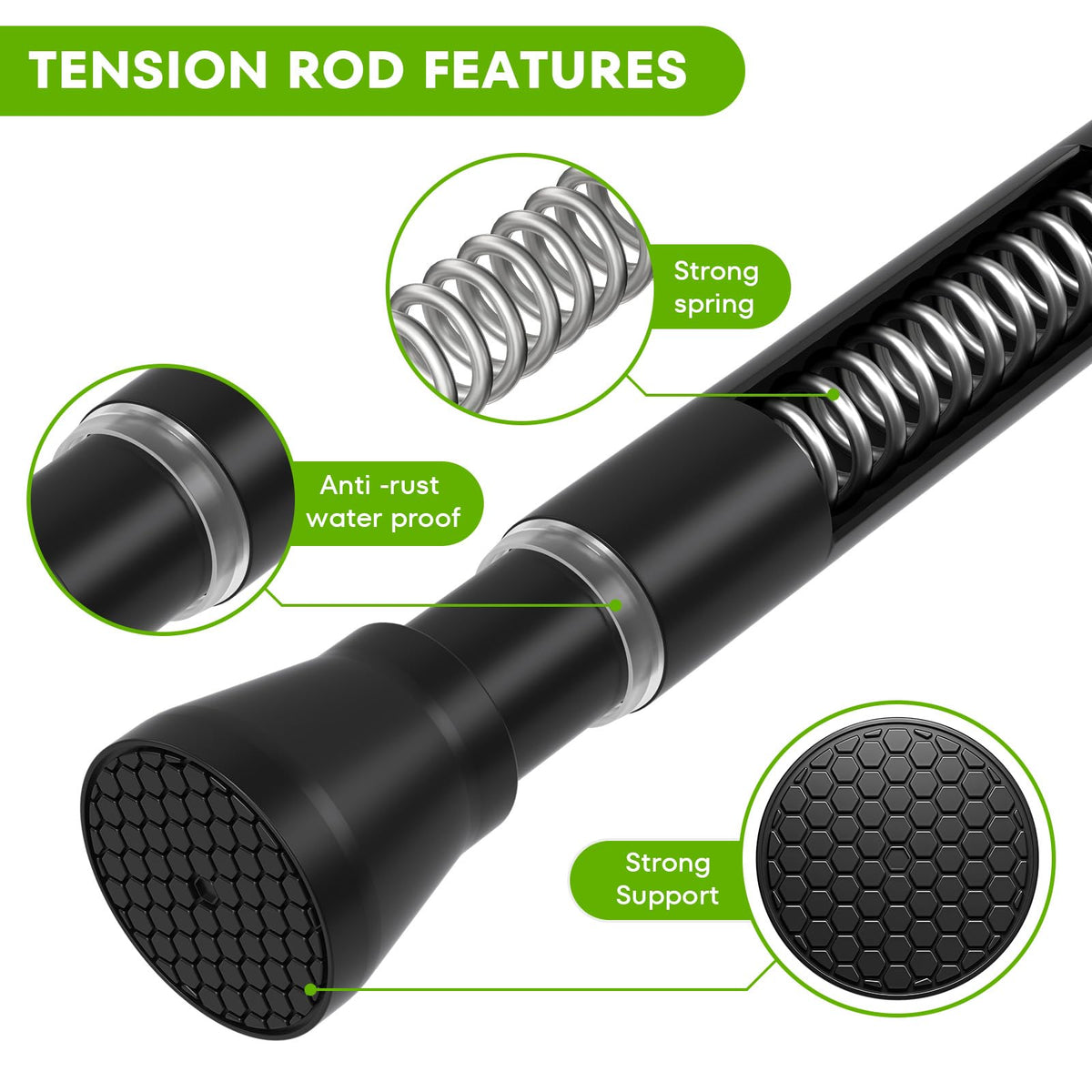Shower Curtain Rail Extendable Curtain Poles 75-160cm Tension Rods for Curtains Black Net Curtain Rods Extendable Shower Curtain Rod Telescopic