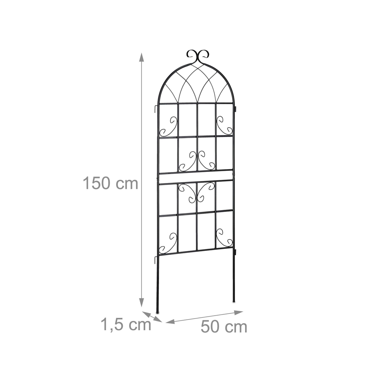 Relaxdays Metal Trellis, Set of 2, Climbing Plant Support, Free-Standing, Vintage Style, 150x50 cm, Garden Panels, Black