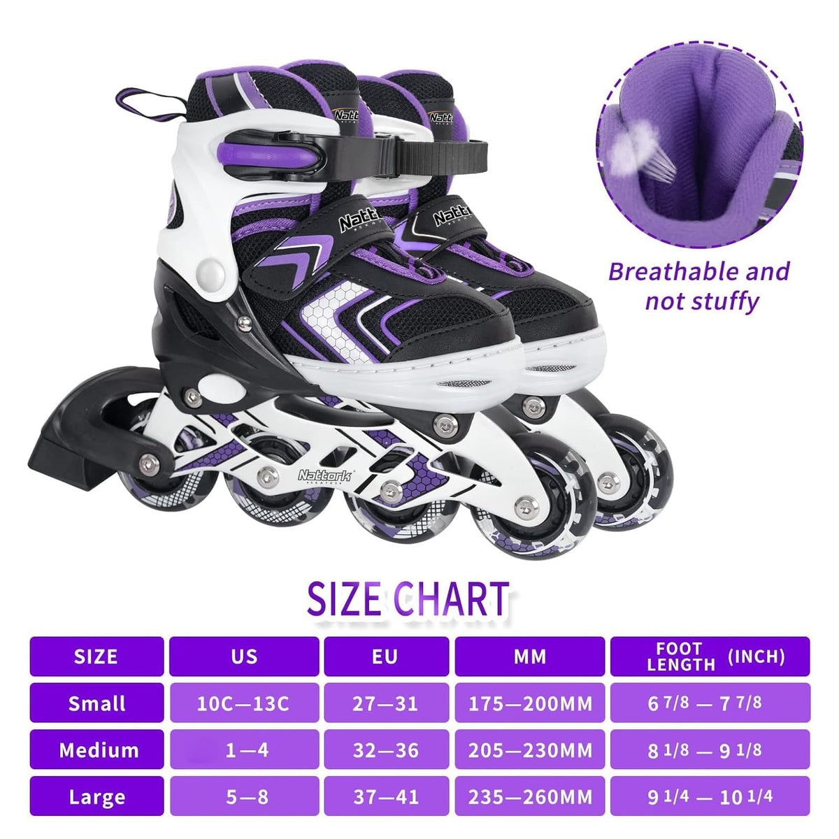 Adjustable Inline Skates for Girls, Girls Roller Skates for Kids Ages 8-12, Roller Skates with All Light up Wheels for Youth, Purple