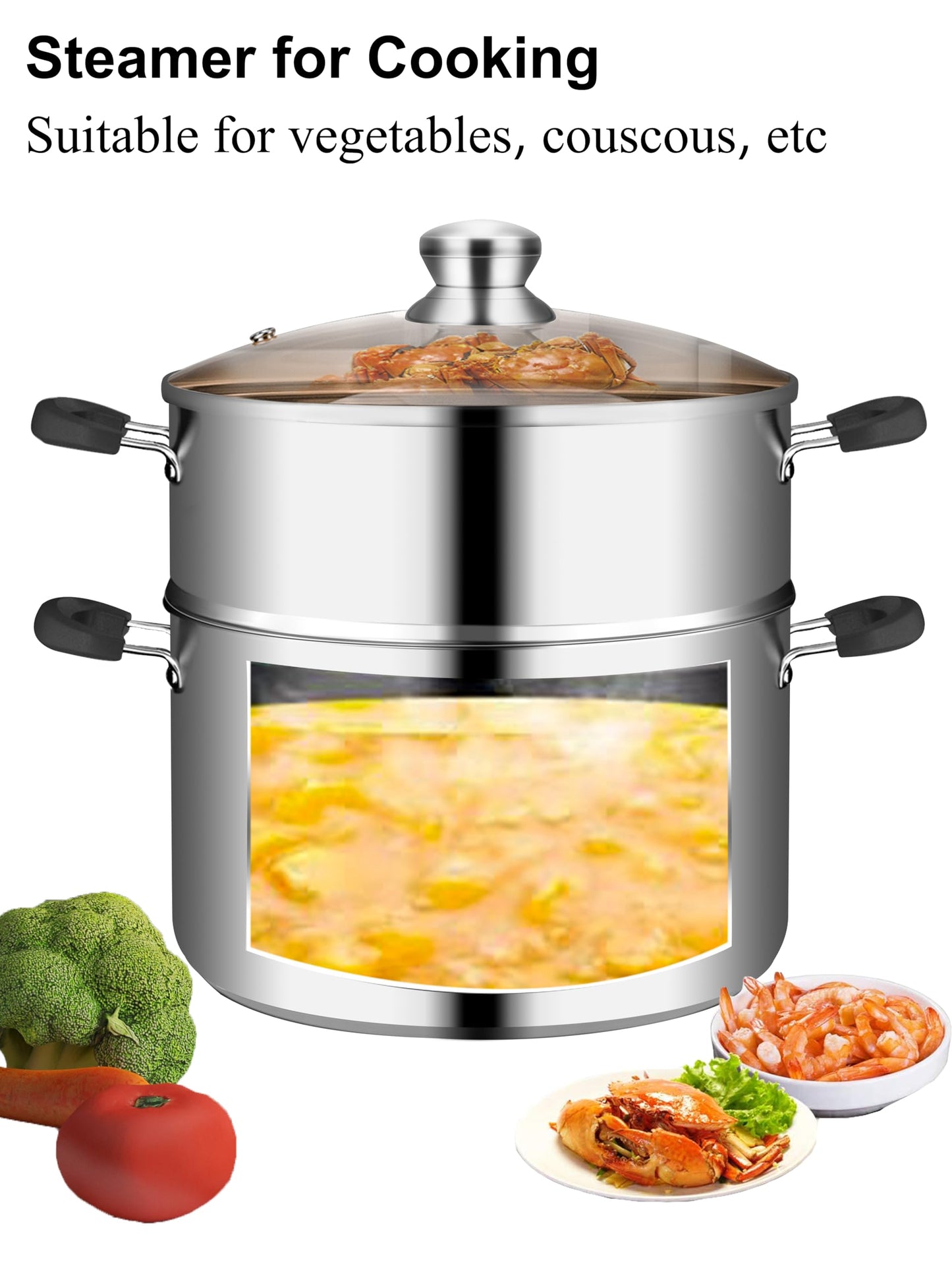 VENTION Steamer Cooking 22cm, Food Steamer Stainless Steel, Induction Steamer Saucepan, 3.6 l