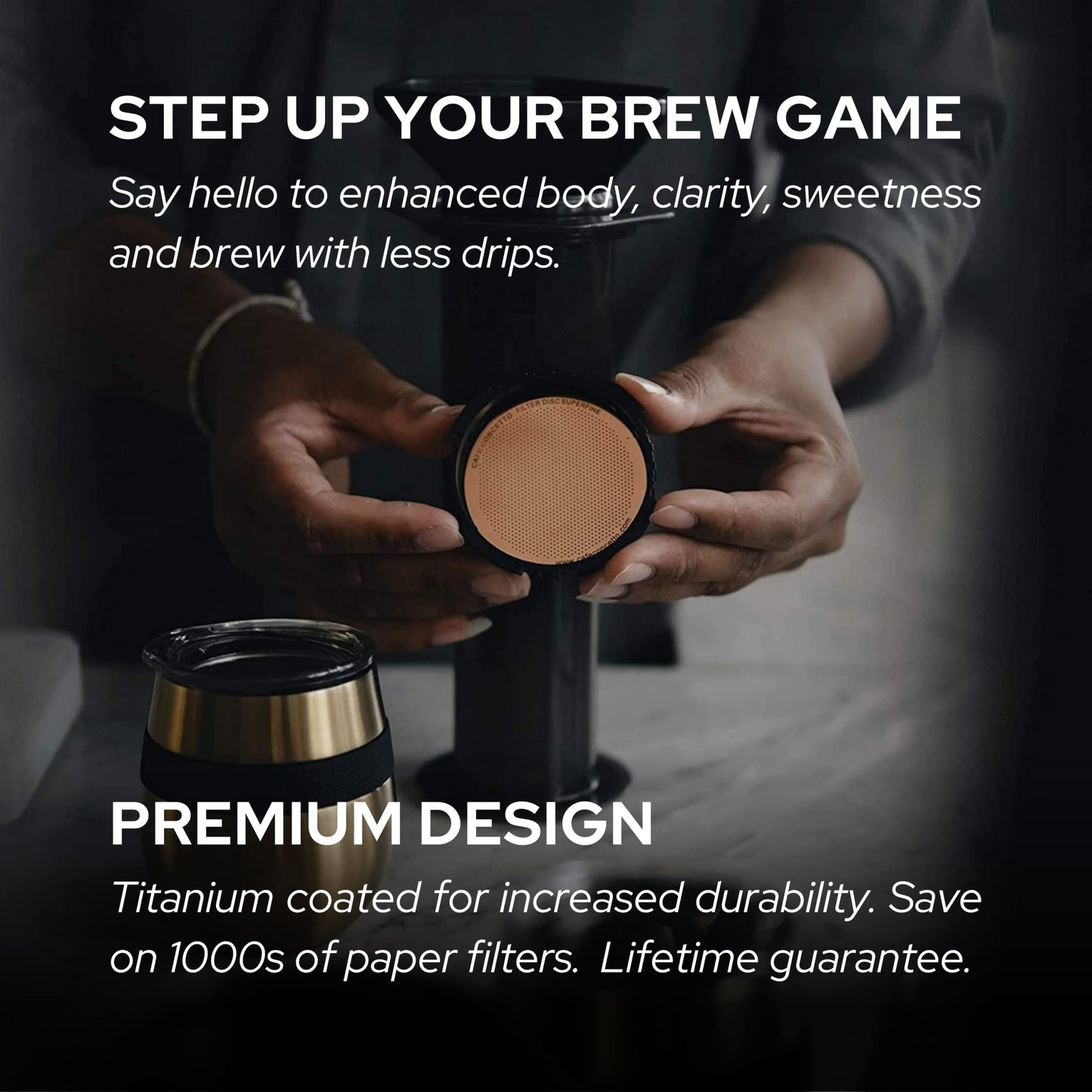 CAFE CONCETTO Filters for use in AeroPress Go/AeroPress Coffee Makers - Disc Fine & Superfine - Reusable - Premium Coated Stainless Steel (Rose Gold,
