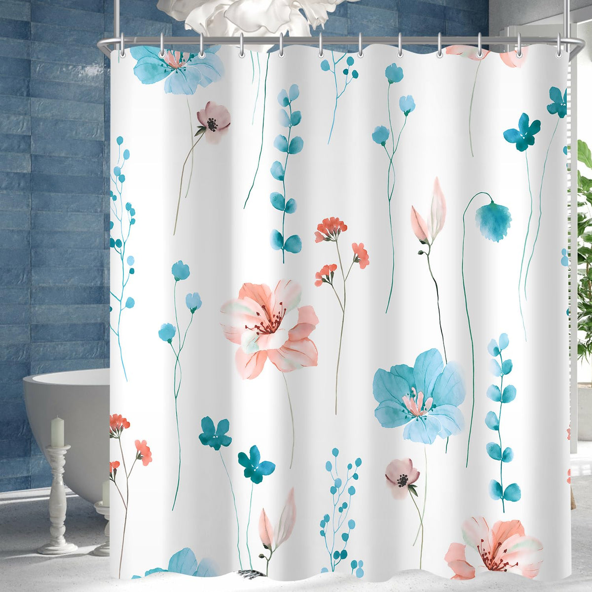 Lerores Shower Curtain, 180 x 160 cm, Light Blue, Weighted Hem, Anti-Mould, Water-Repellent, Washable Polyester Bath Curtains with 12 Eyelets and