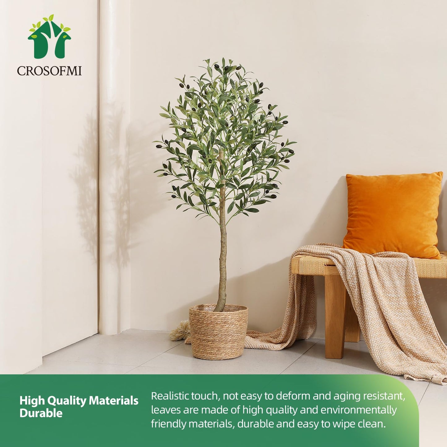 CROSOFMI Artificial Olive Tree 120cm Big tall Fake Plants, Artificial Olive Silk Plants Indoors in Pots, Faux Tropical large artificial plant suitable