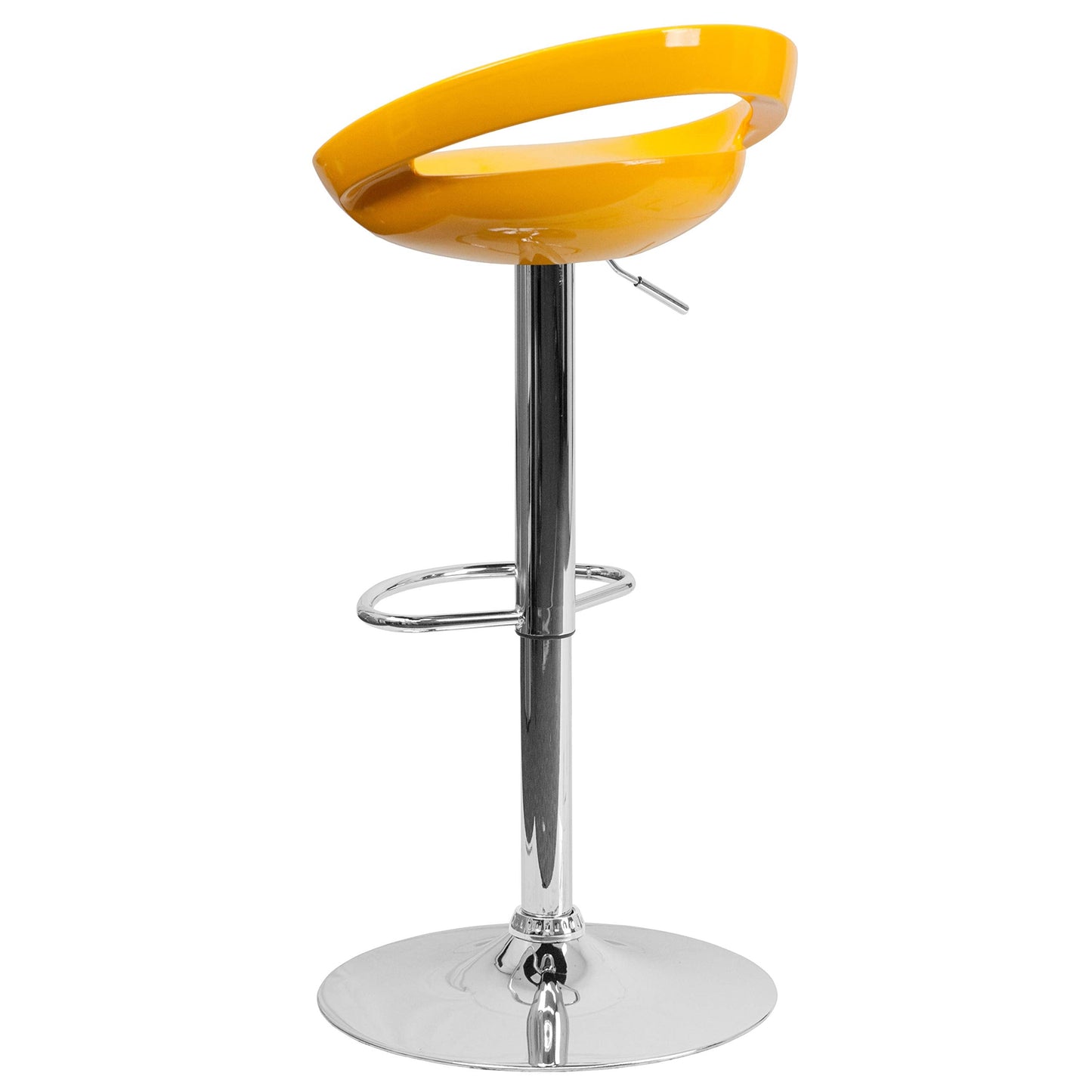 Flash Furniture Wilson 2 Pack Contemporary Yellow Plastic Adjustable Height Barstool with Rounded Cutout Back and Chrome Base