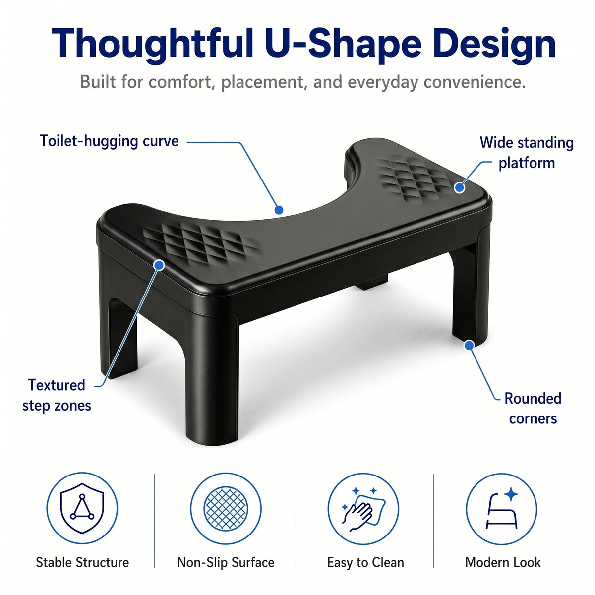 6.7 Inch Squatting Toilet Stool for Adults, Toilet Foot Pooping Stool for Bathroom, Non-Slip PottyStool for Pooping (Black)