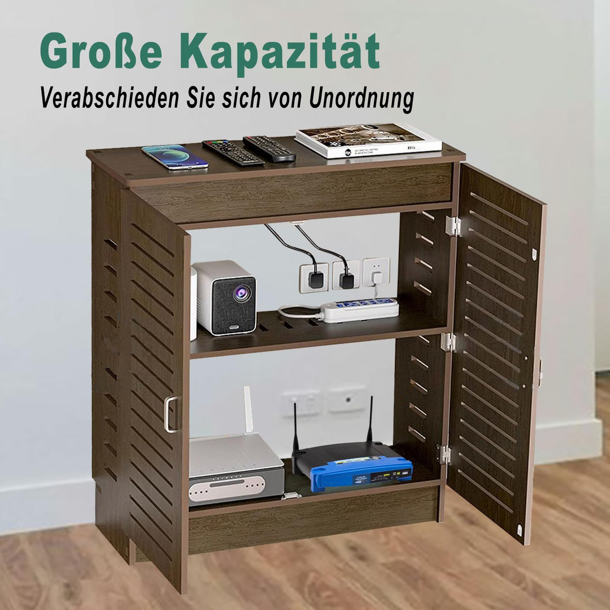 WiFi Router Storage Cabinet, Floor Standing WiFi Router Storage Box,Walnut