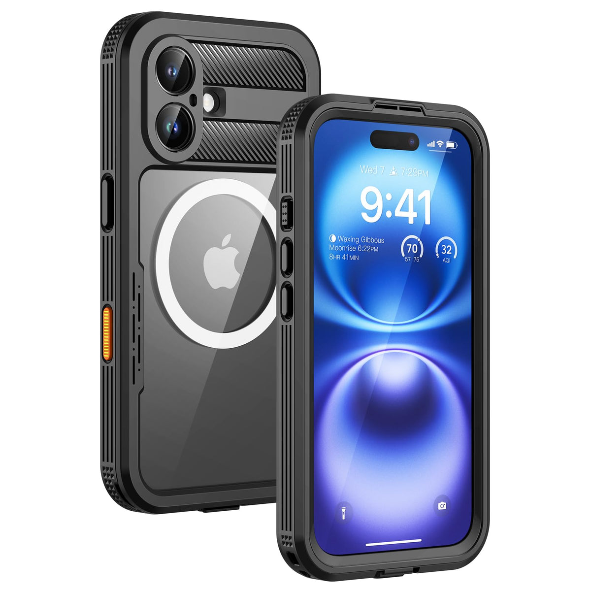 Lanhiem for iPhone 16 Waterproof Case, [Compatible with MagSafe] Heavy Duty Shockproof Dustproof Cover with Built in Screen Protector, Protective