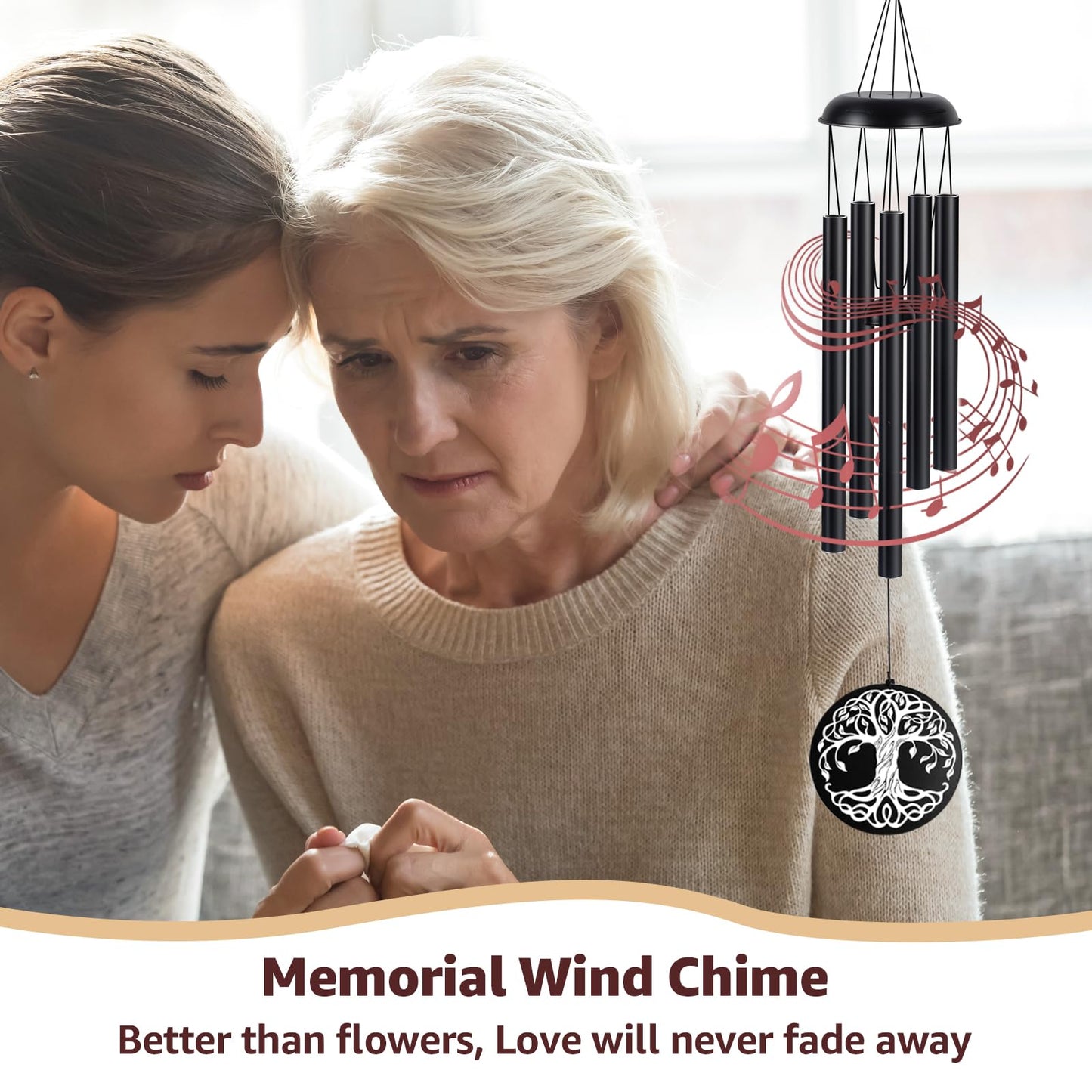 Sympathy Wind Chimes for Loss of Loved One, Memorial Windchimes for Lost Father Mother Friends, Remembrance Bereavement Gift with Card, in Memory Deep
