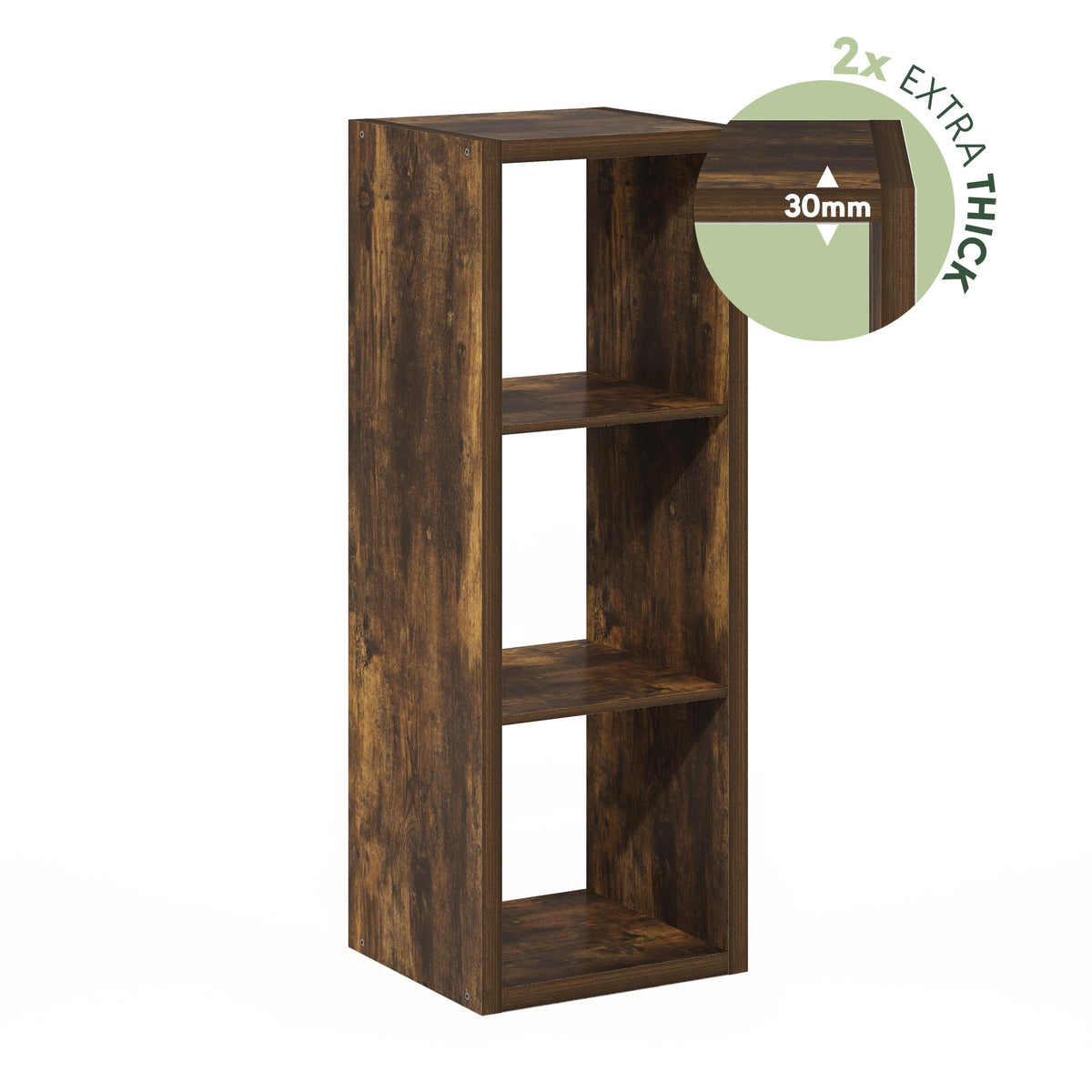 Furinno CUBICLE Book Shelf, 3-Cube Thick Frame Bookshelf, Horizontally & Vertically Reversible Bookcase with Open Back, 14.6 x 15.9 x 44