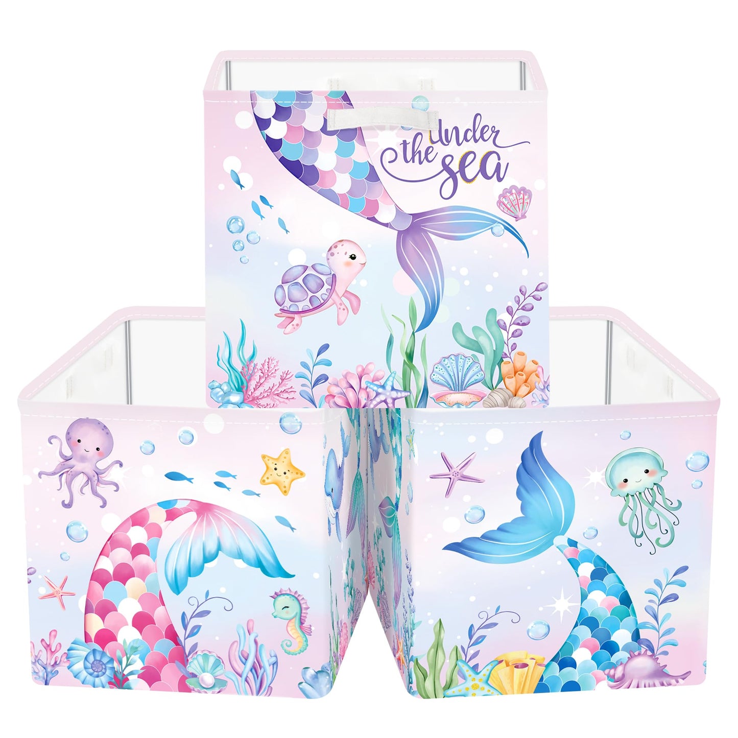 Clastyle 3 pcs Mermaid Cube Storage Boxes for Shelves Kallax Boxes
