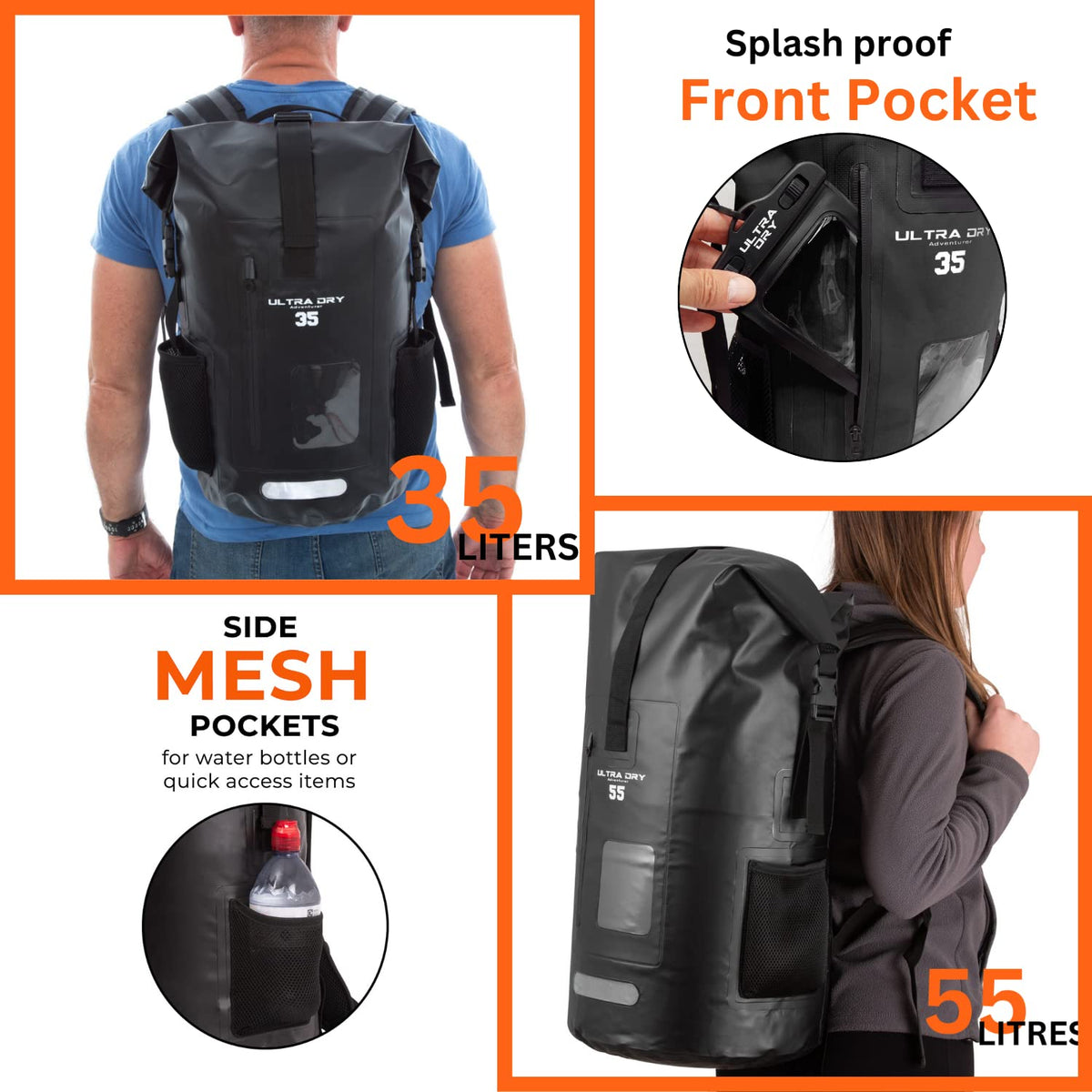 Premium 35L Waterproof Dry Bag Backpack, Sack with Phone Dry Bag, Perfect for Boating/Kayaking/Canoeing/Fishing/Rafting/Swimming/Camping/Snowboarding