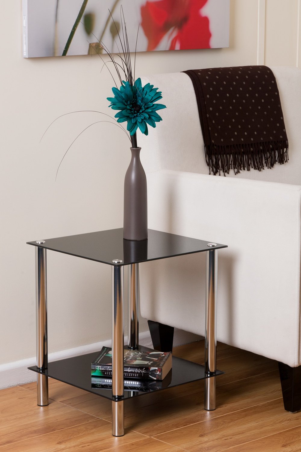 ASPECT 2-Tier black glass shelving rack/side end table-Matrix 2-Tier Display Glass Unit