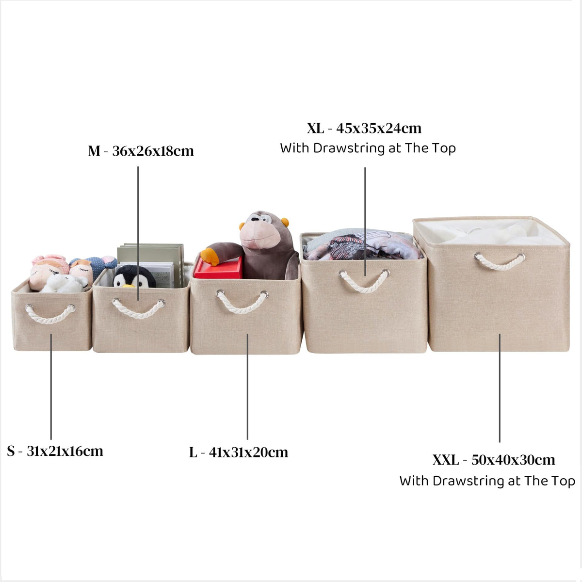 Mangata Fabric Storage Boxes, Storage Baskets for Shelves Light Khaki, S