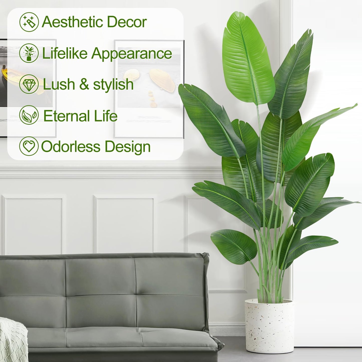 Keeplush Artificial Bird of Paradise Plant Outdoor 180cm Fake Tropical Banana Tree with 13 Leaves-Perfect Faux Plants for Indoor, Floor Plant in Pot