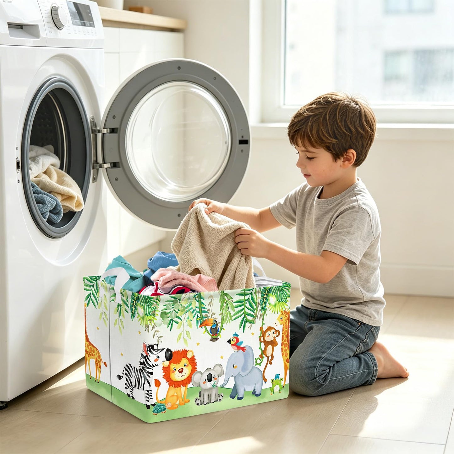 Clastyle 36L Kids Laundry Basket Forest Animals Clothes Toys Storage Box