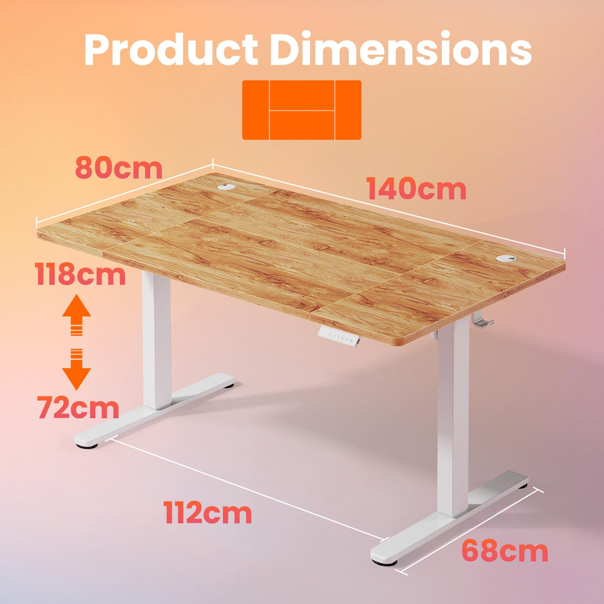 HUANUO Standing Desk 140x80cmcm mit 4 Memory height settings