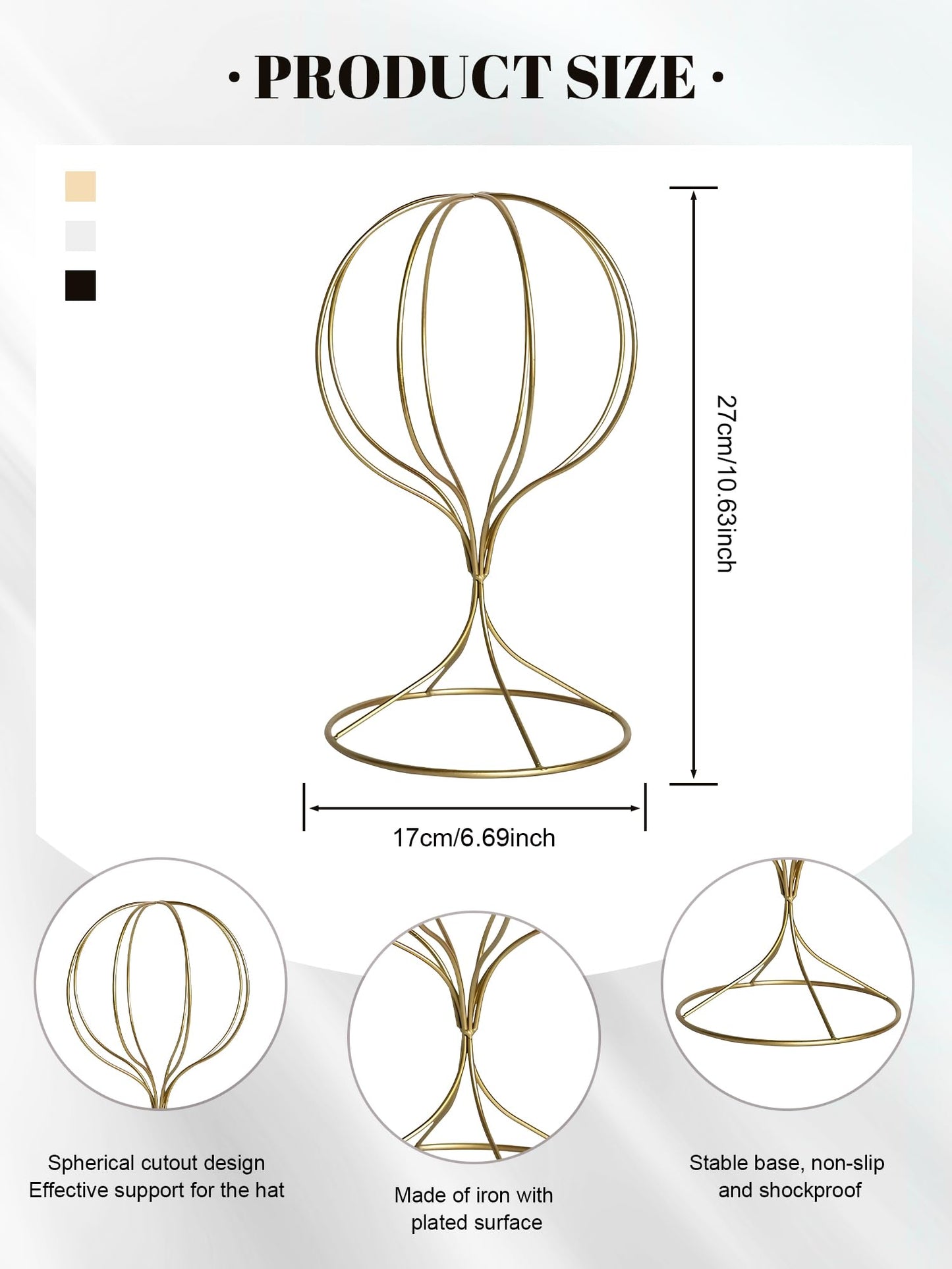 TINGSING Metal Hat Stand 10.6'' Gold Iron Wire Hat Display Stands