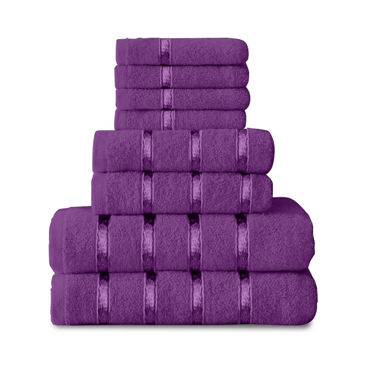 GC GAVENO CAVAILIA 8 Piece Towel Bale, Quick Dry Highly Absorbent Cotton Towel Sets Bathroom, Aubergine Towel Bale Set 450 GSM, 4x Face Towel 2x Hand