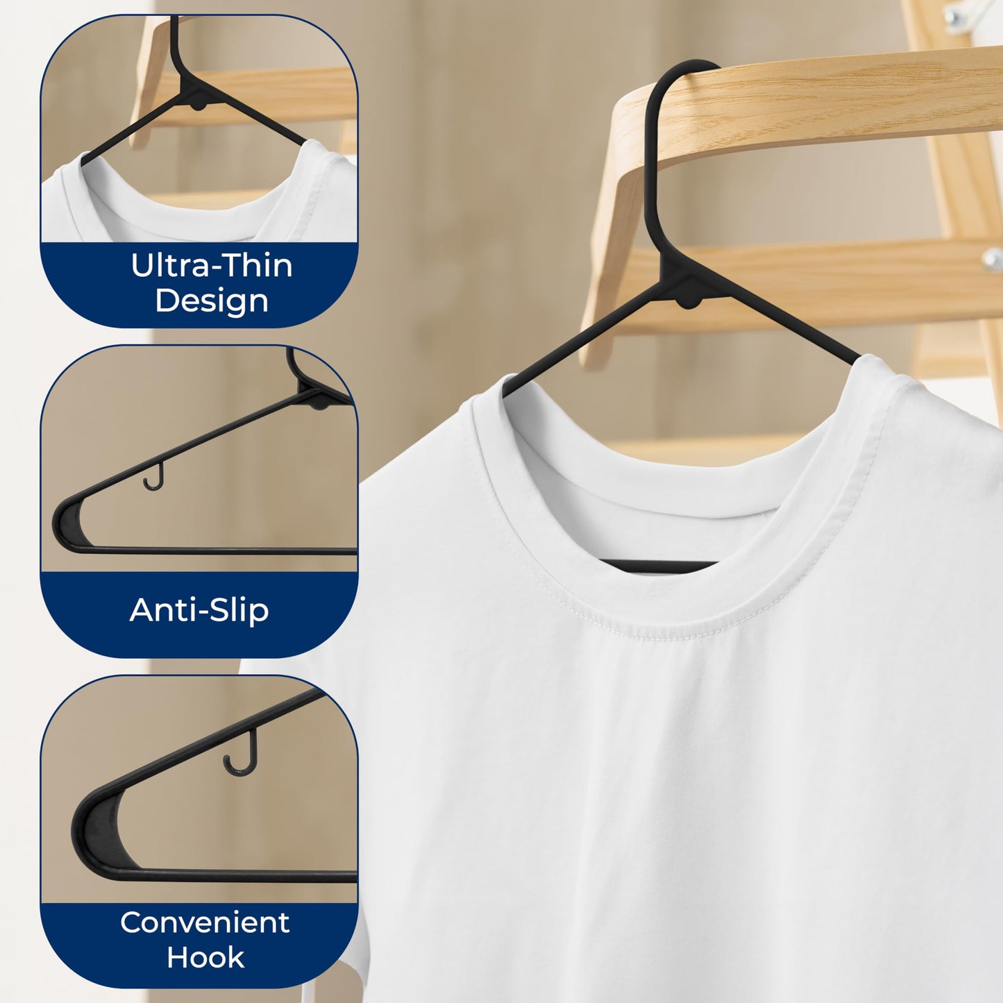 SereneLife Plastic Hangers 100 pcs, Non-Slip Heavy Duty Clothes Hanger Set with 360° Swivel Hook, Smooth Finish to Protect Fabric, Lightweight