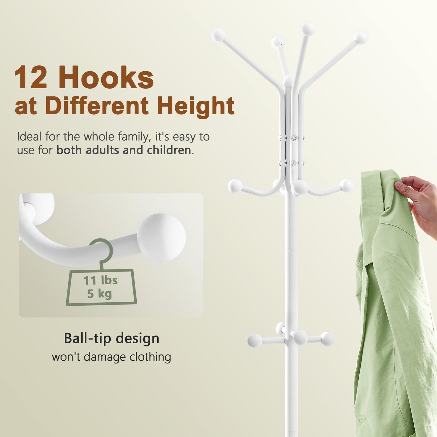 Hoctieon Coat Rack Freestanding, Coat Tree with Umbrella Holder, Metal Coat Rack Stand with 12 Hooks, Standing Coat Hanger Stand