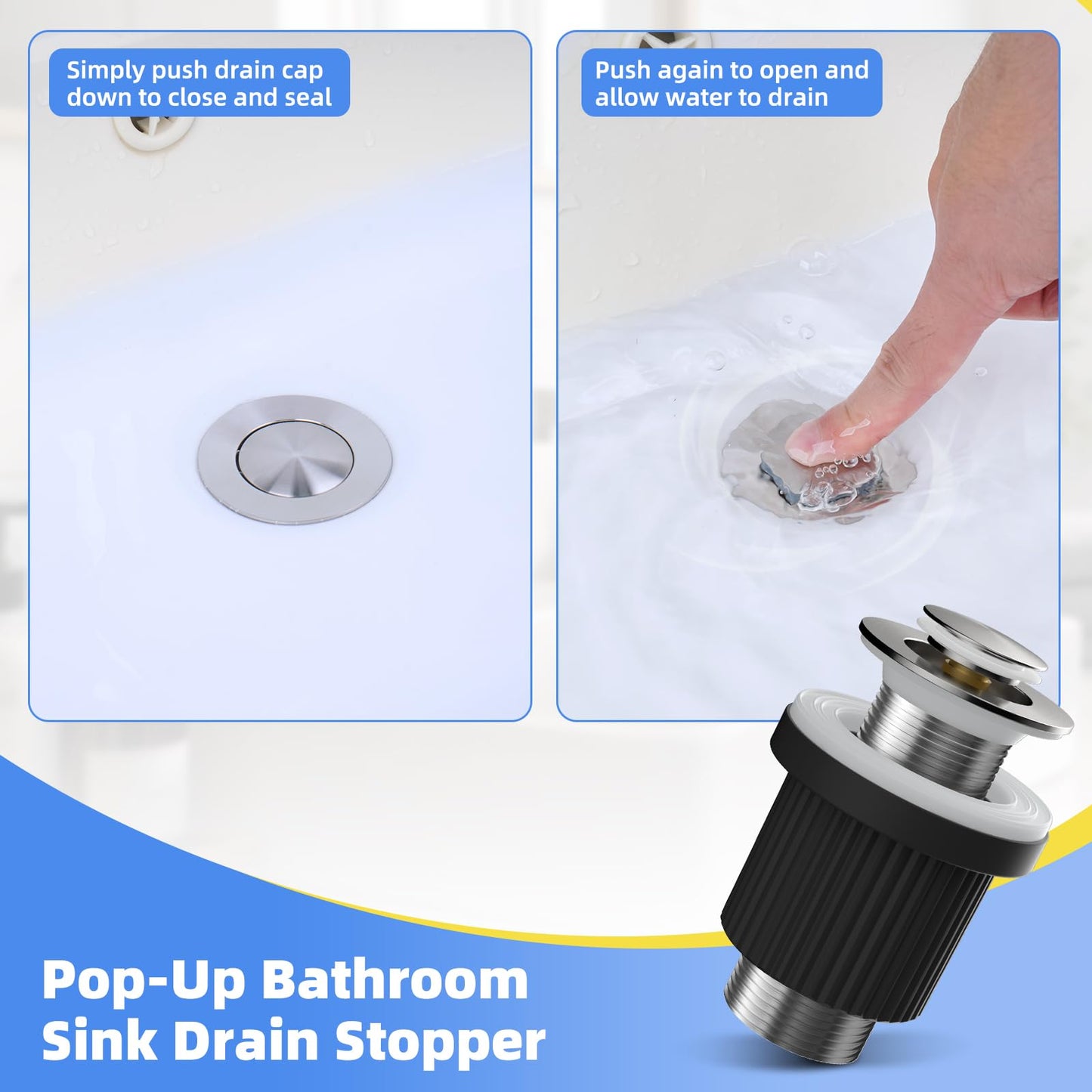 Hibbent Pop Up Basin Waste, Fit Slotted & Unslotted Basins, Brushed Nickel