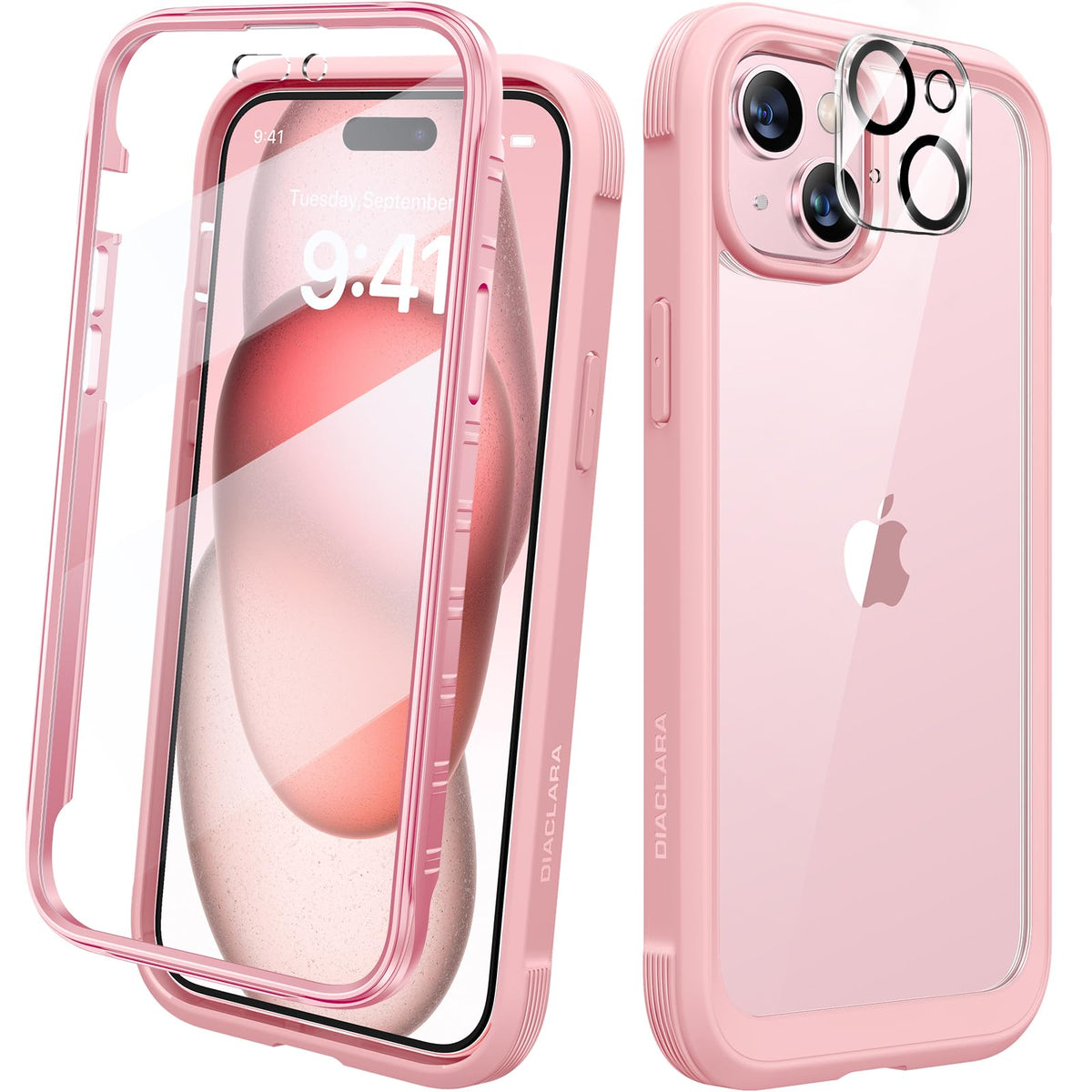 Diaclara for iPhone 15 Plus Case, Full Body Rugged Case with Built-in Touch Sensitive Anti-Scratch Screen Protector + Glass Camera Lens Protector for