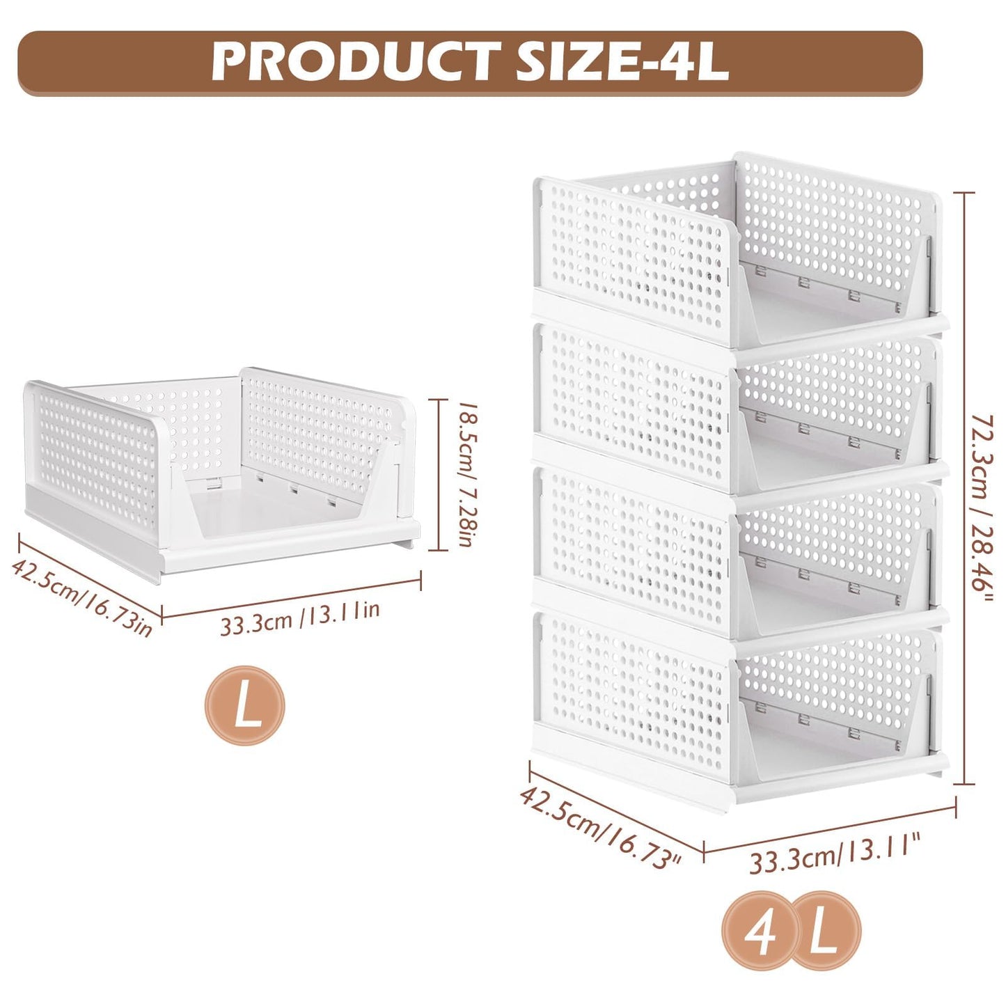 TidyIsles 8 Pack Plastic Folding Closet Stackable Storage Basket Closet Storage White