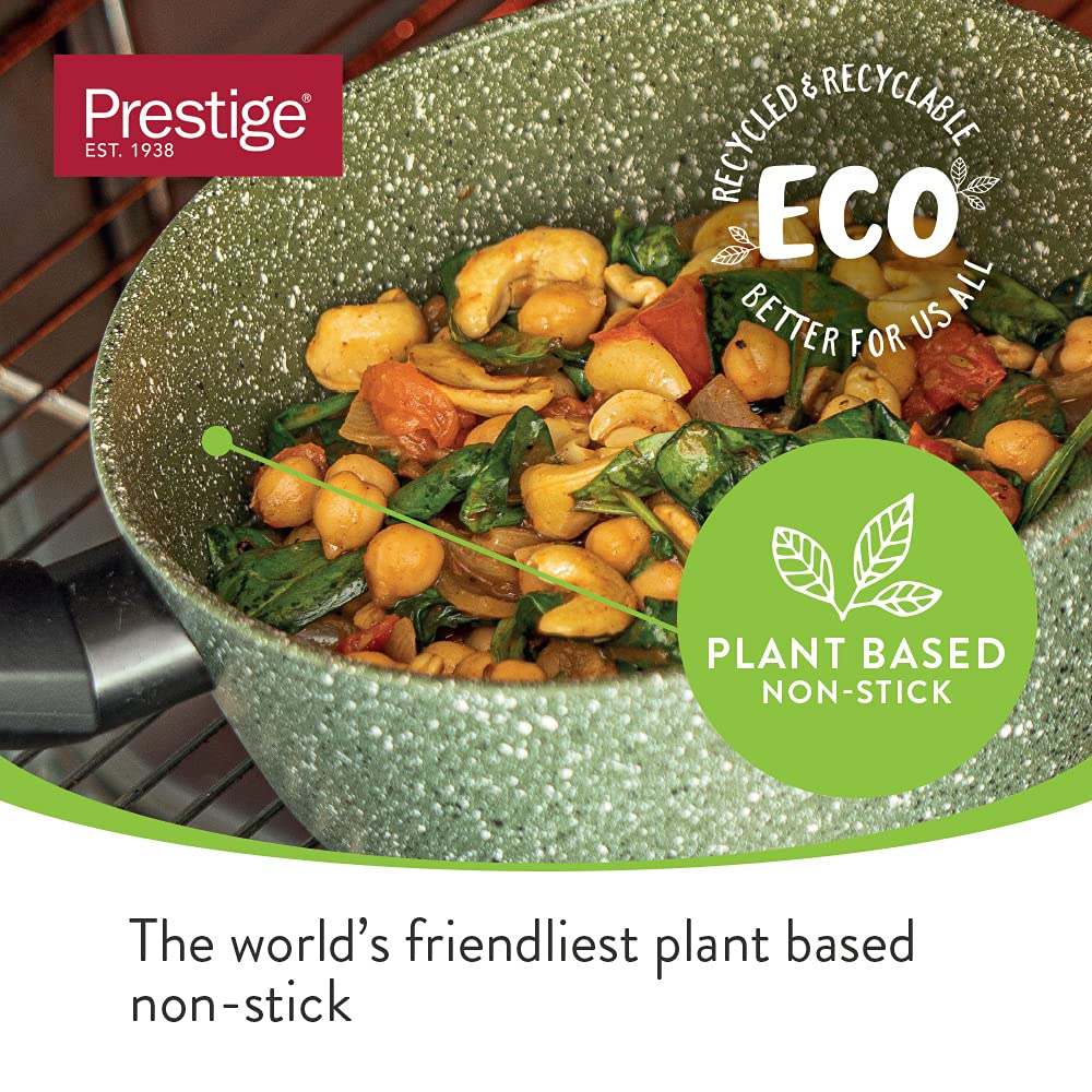 Prestige Eco Non Toxic Non Stick Frying Pan Set of 2 & Wok with Lid - Induction Ready PFOA Free Cookware, Dishwasher Safe Cookware Made in Italy of