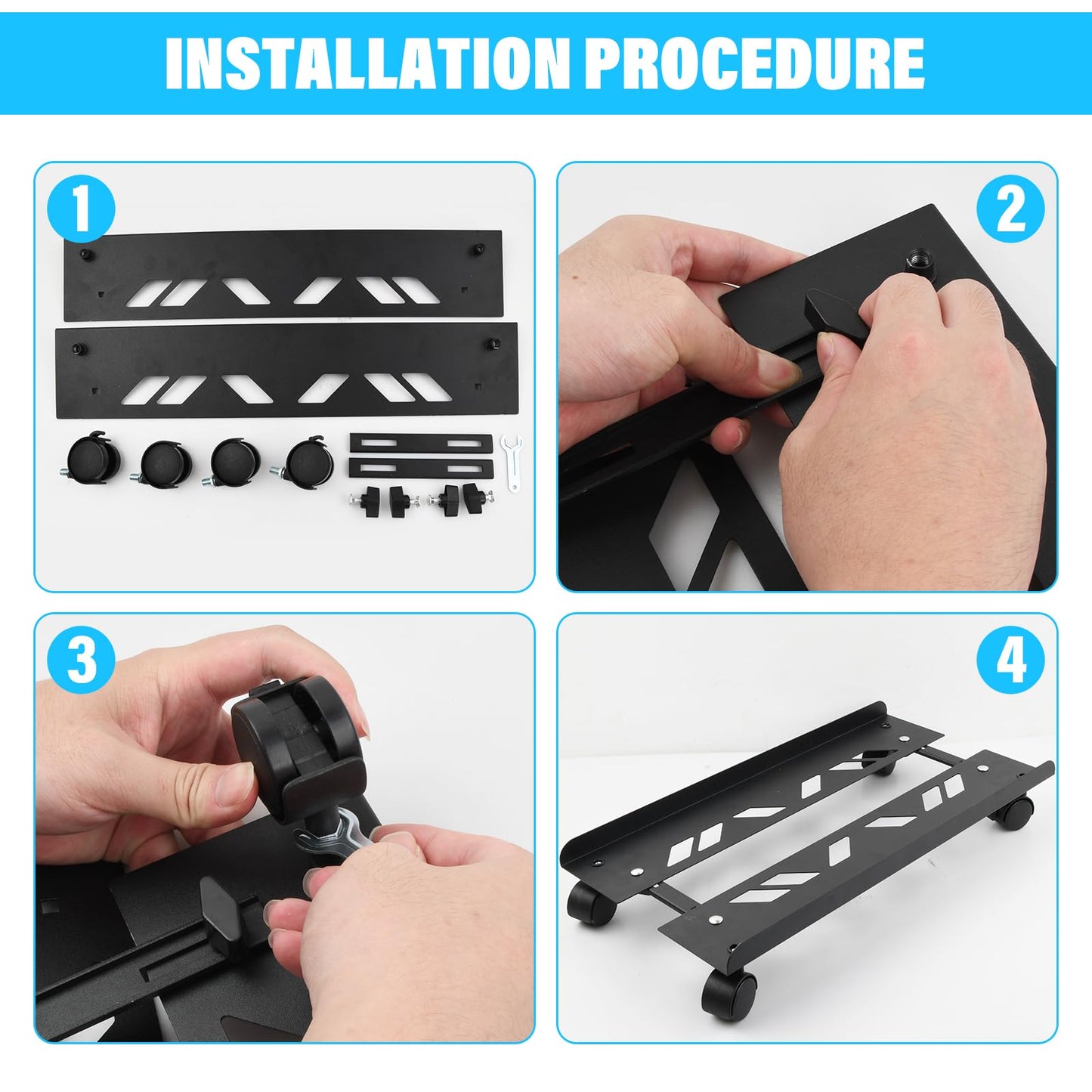 Fangehong PC Stand, Adjustable Mobile CPU Stand, Black (49×19.5-25cm)